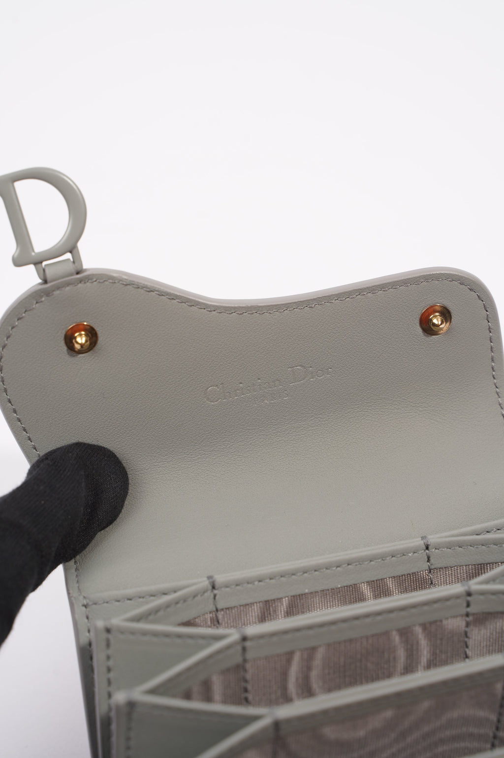 Christian Dior Womens Saddle Card Holder Grey