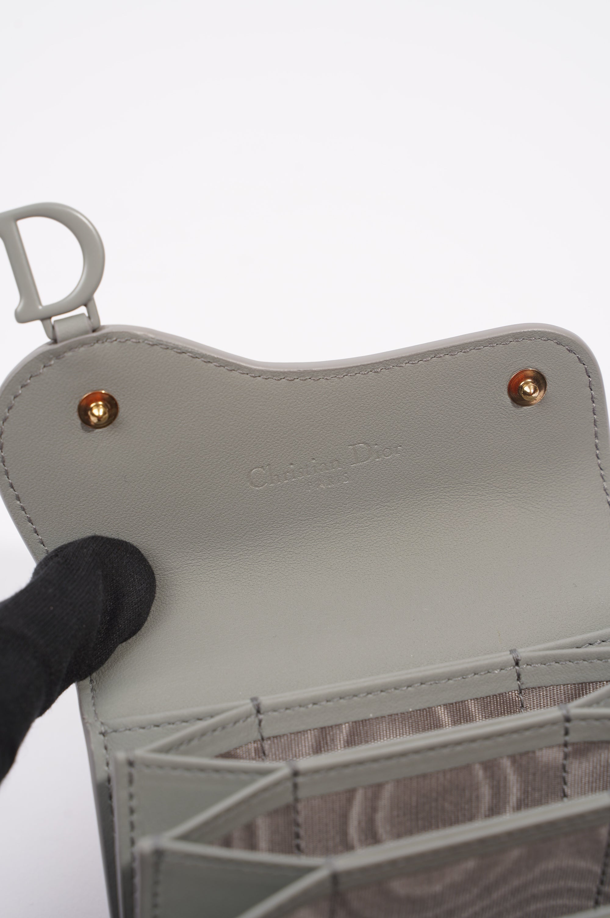 Christian Dior Womens Saddle Card Holder Grey