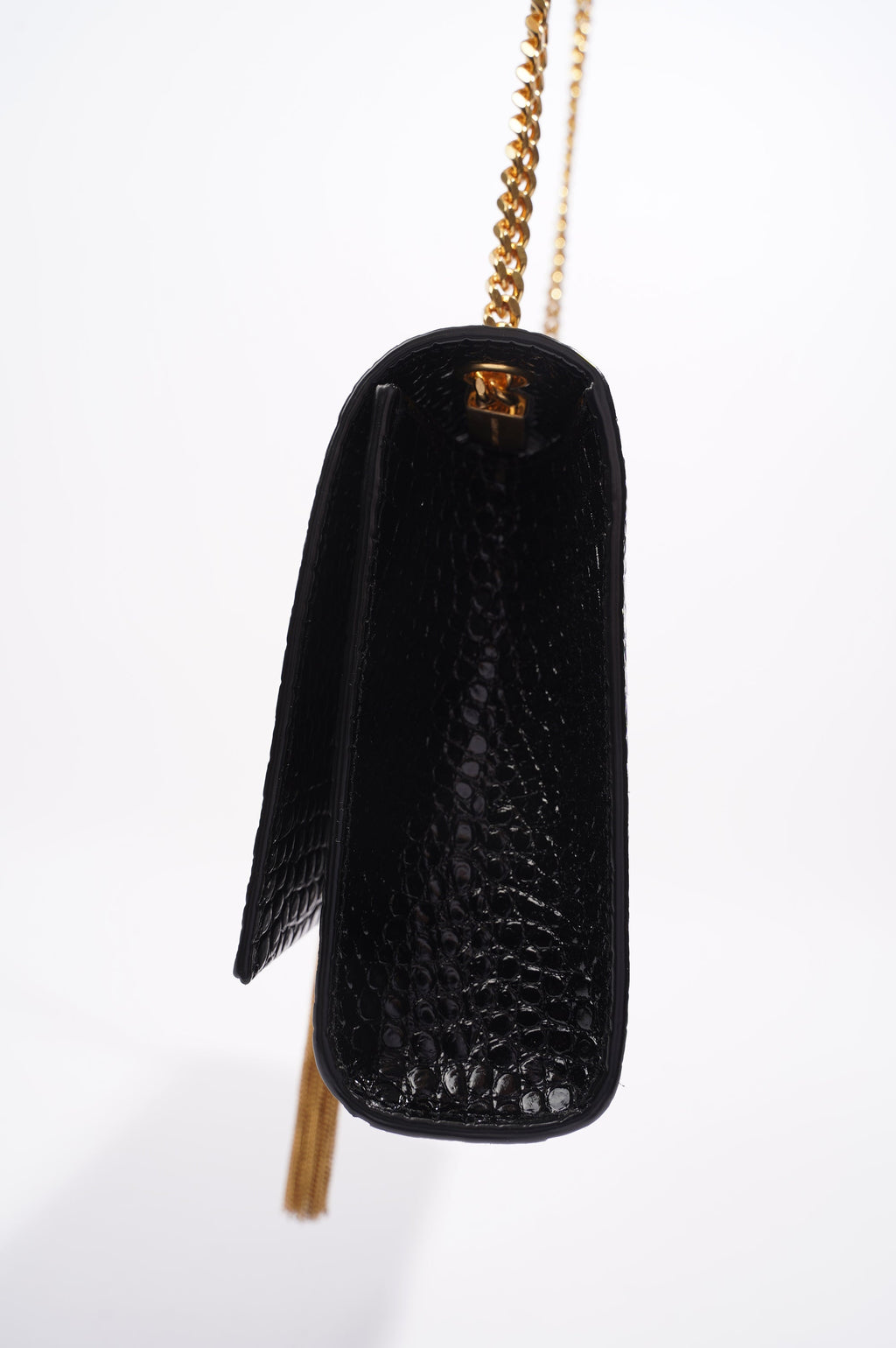 Saint Laurent Womens Kate Tassle Bag Black Croc / Gold Medium
