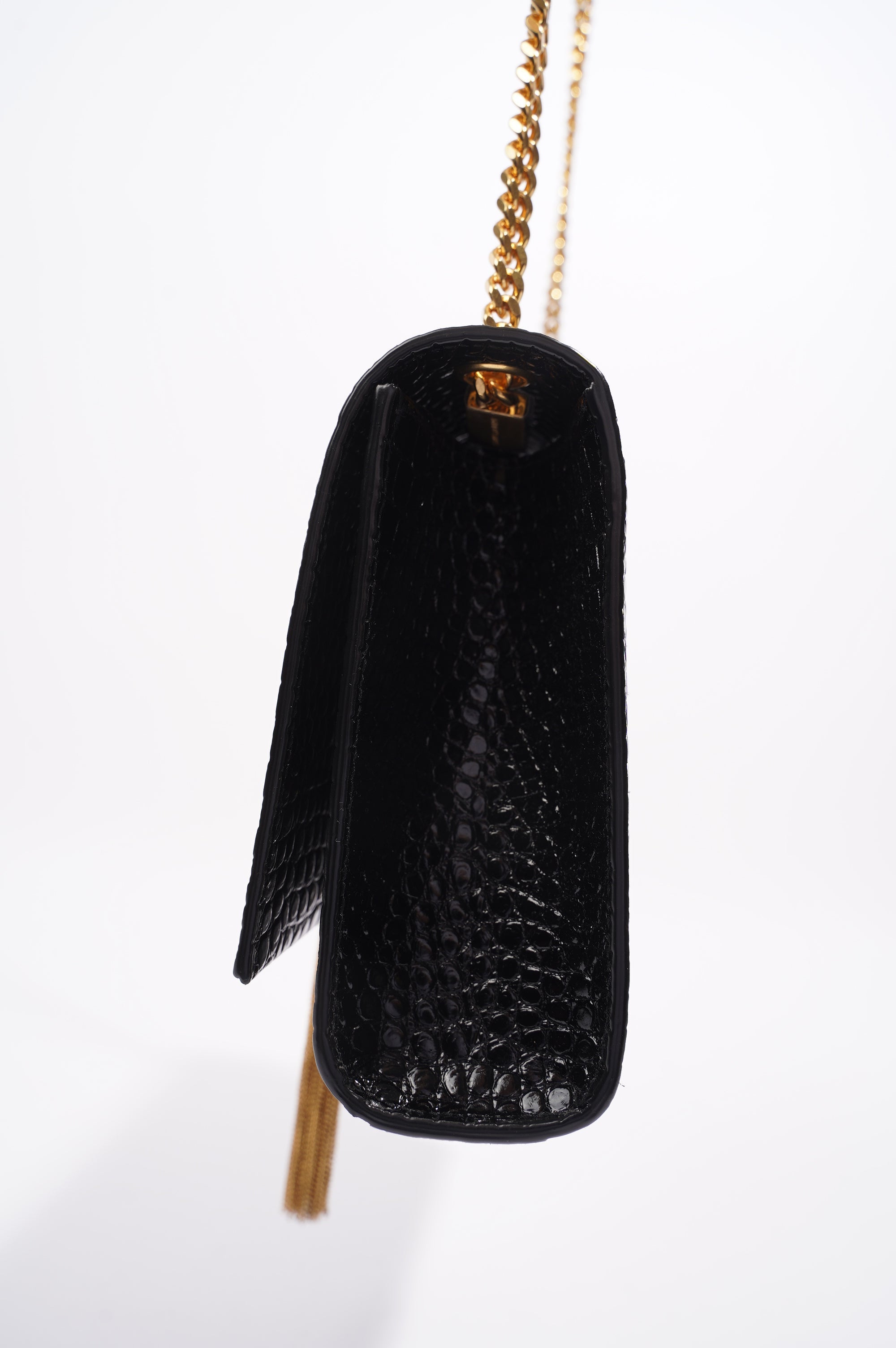 Saint Laurent Womens Kate Tassle Bag Black Croc / Gold Medium