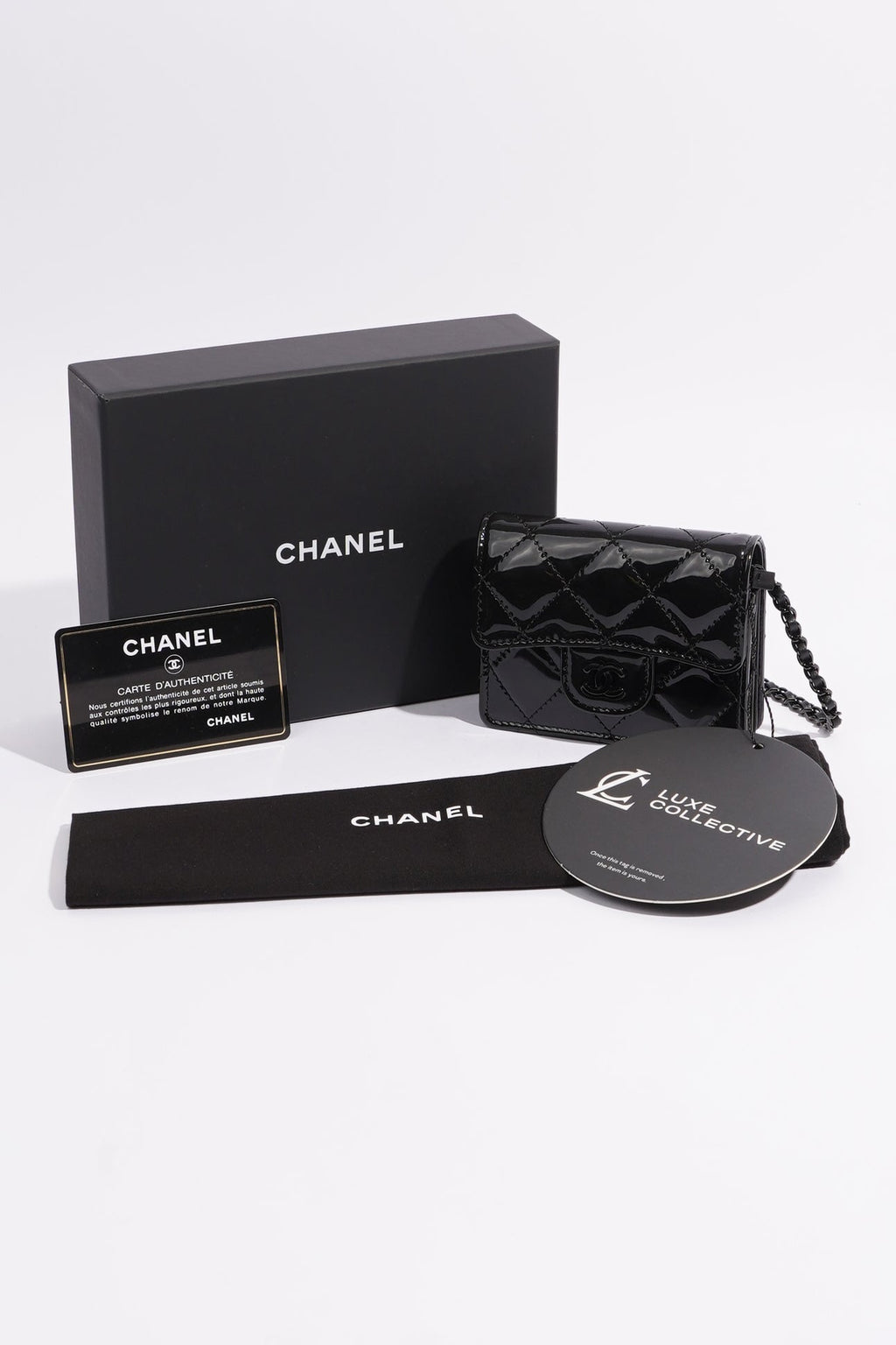 Chanel Wallet on Chain Black Patent Micro