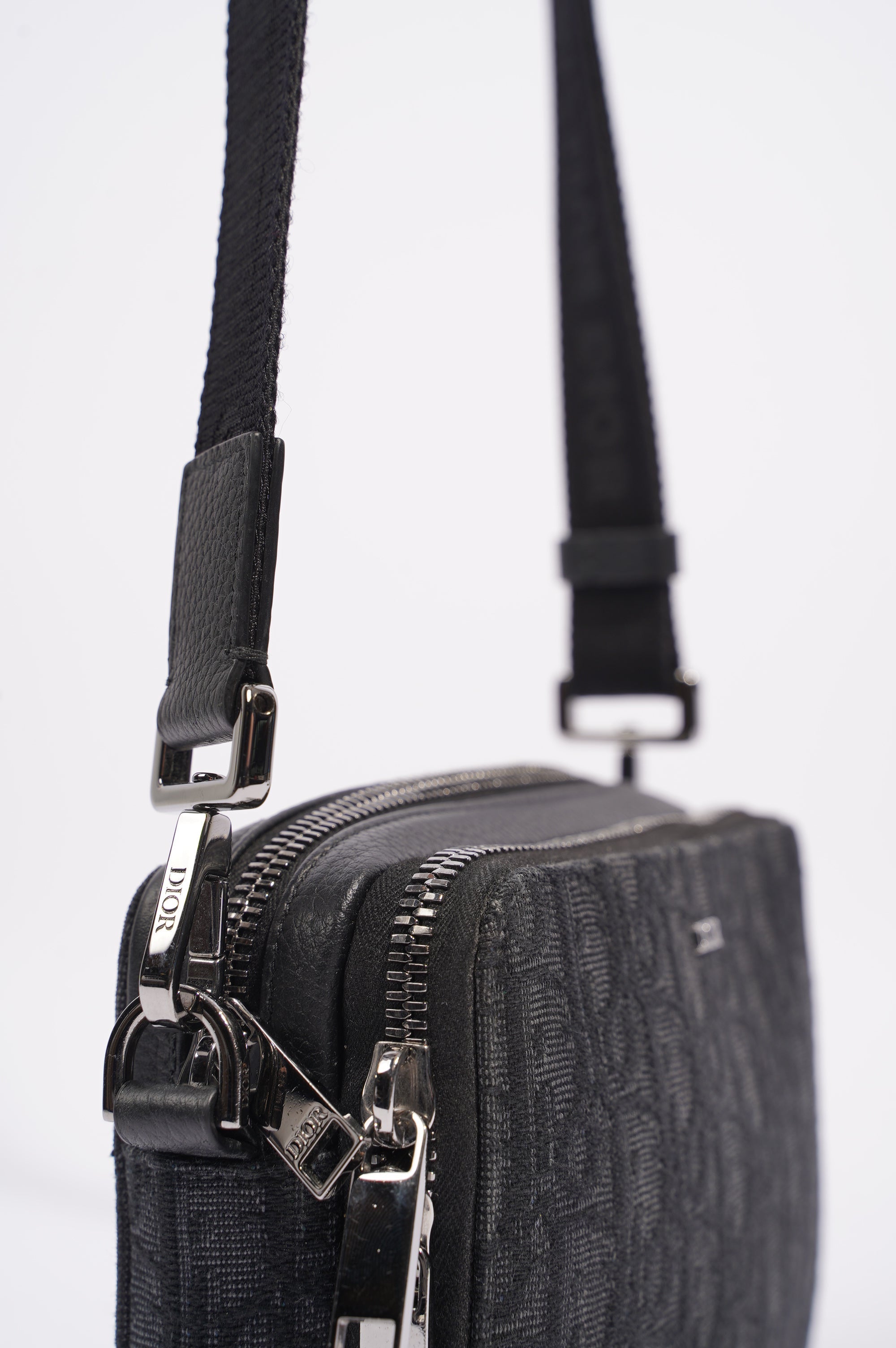 Christian Dior Mens Double Zip Crossbody Black Oblique Canvas