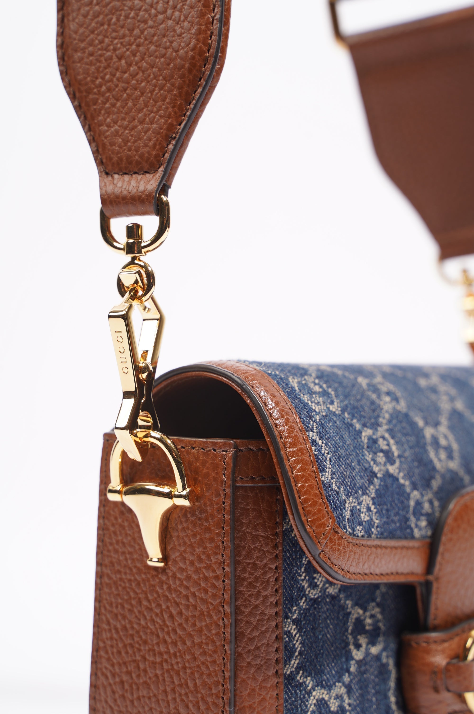 Gucci Womens Horsebit 1955 Mini Bag Denim / Brown