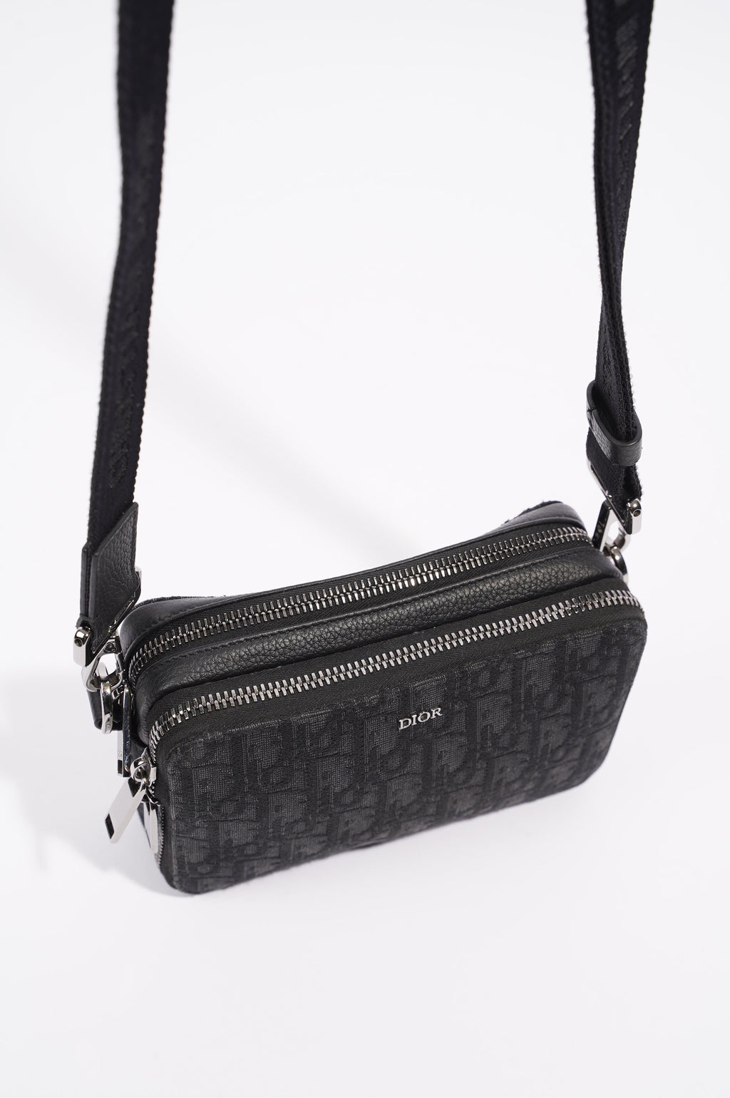 Christian Dior Mens Double Zip Crossbody Black Oblique Canvas