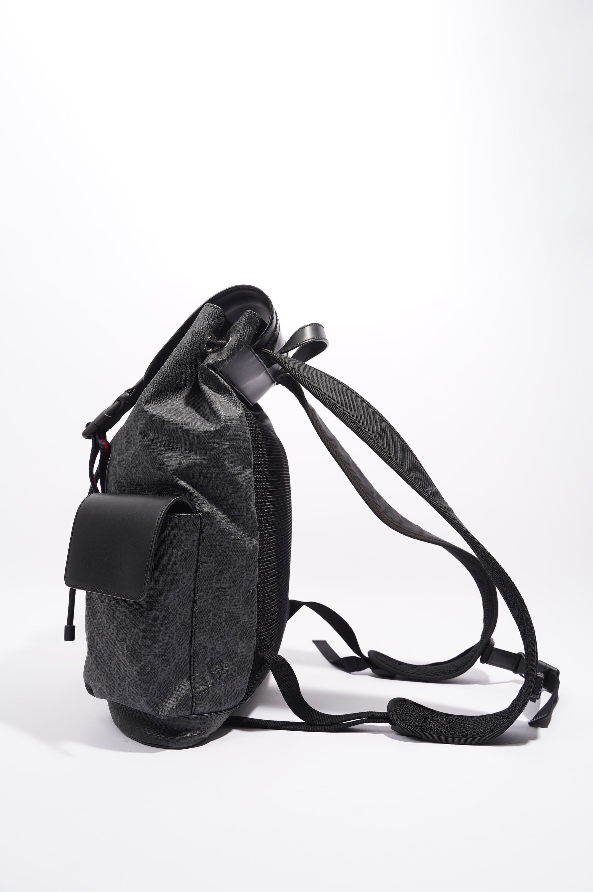 Gucci Mens GG Web Backpack Grey Canvas