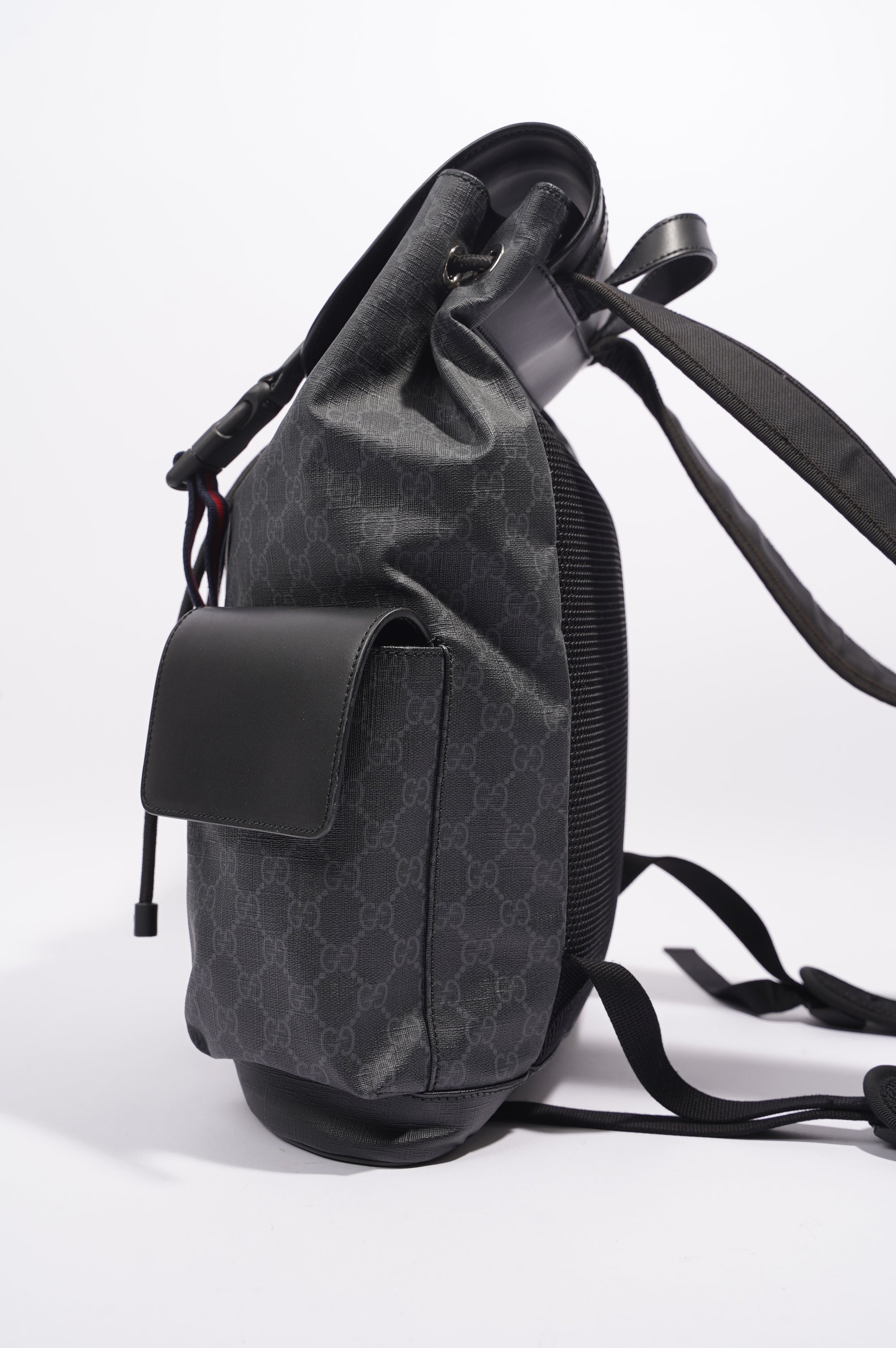 Gucci Mens GG Web Backpack Grey Canvas
