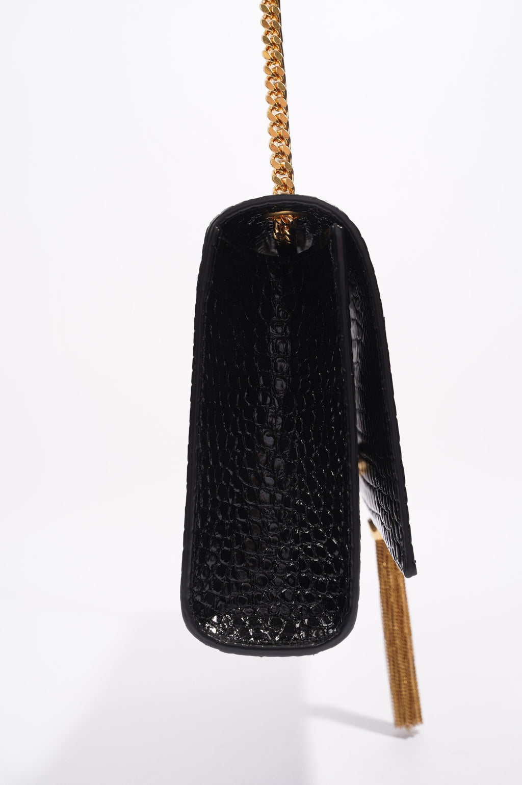 Saint Laurent Womens Kate Tassle Bag Black Croc / Gold Medium