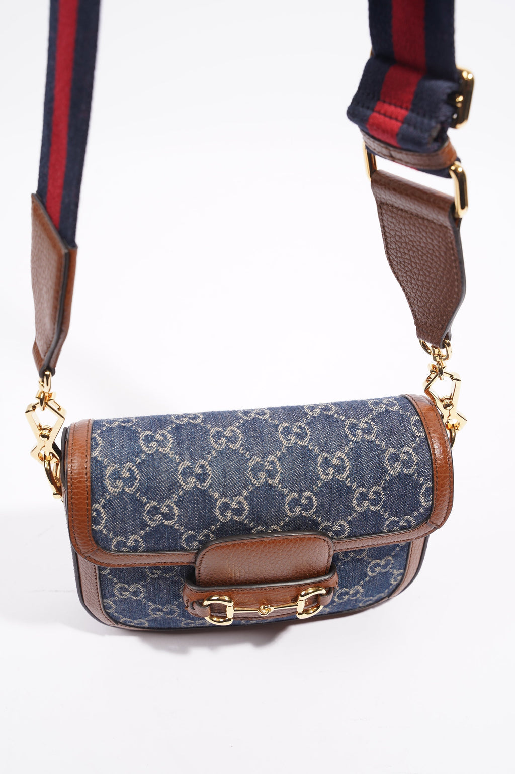 Gucci Womens Horsebit 1955 Mini Bag Denim / Brown