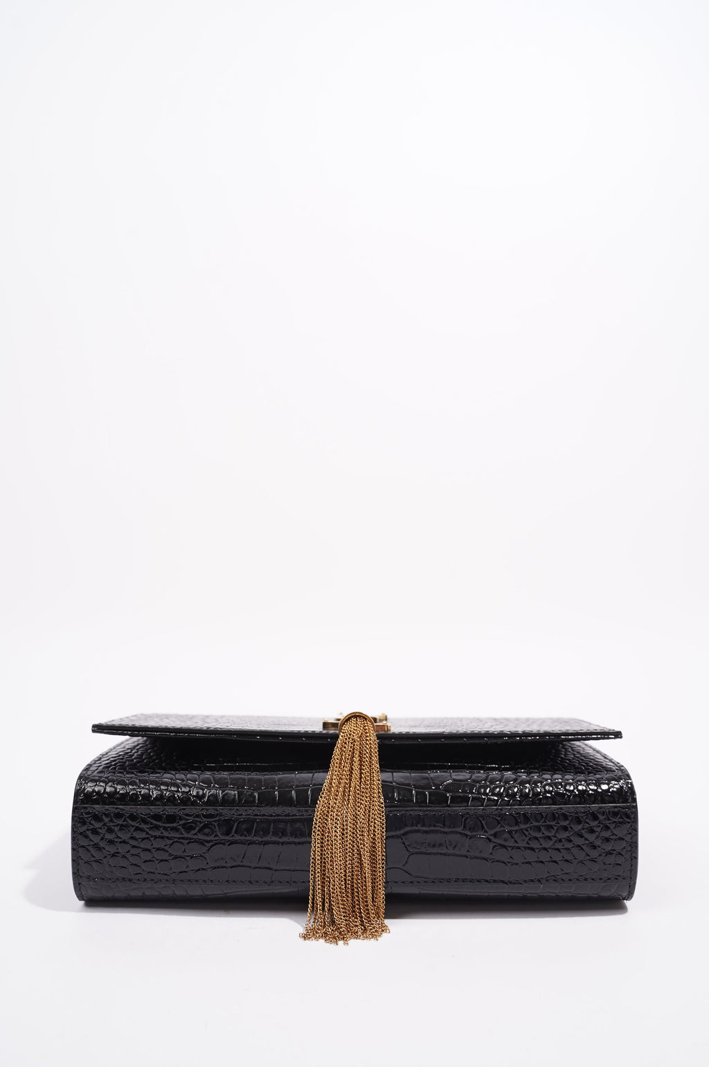 Saint Laurent Womens Kate Tassle Bag Black Croc / Gold Medium