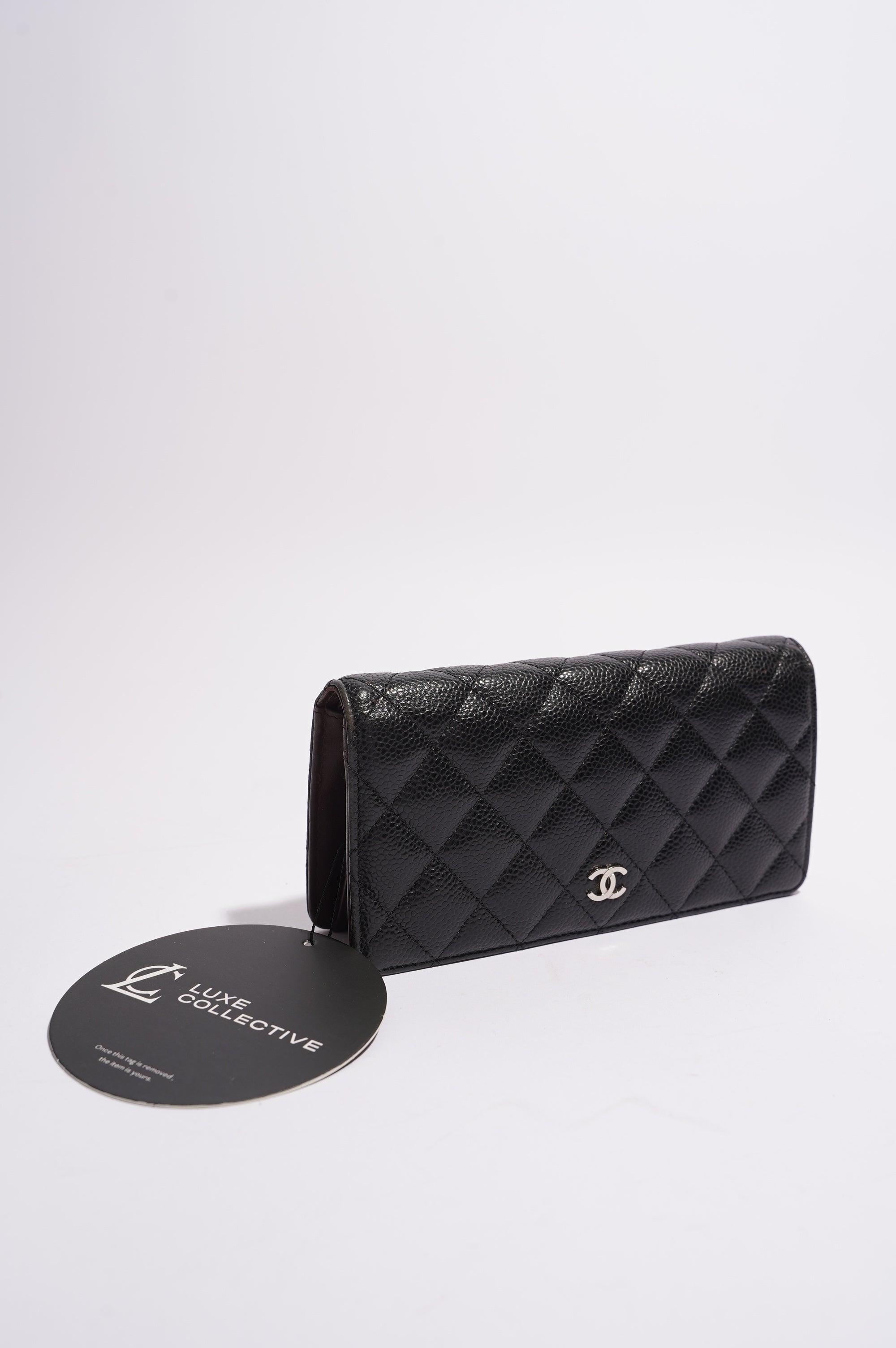 Chanel Womens Caviar Leather Purse Black