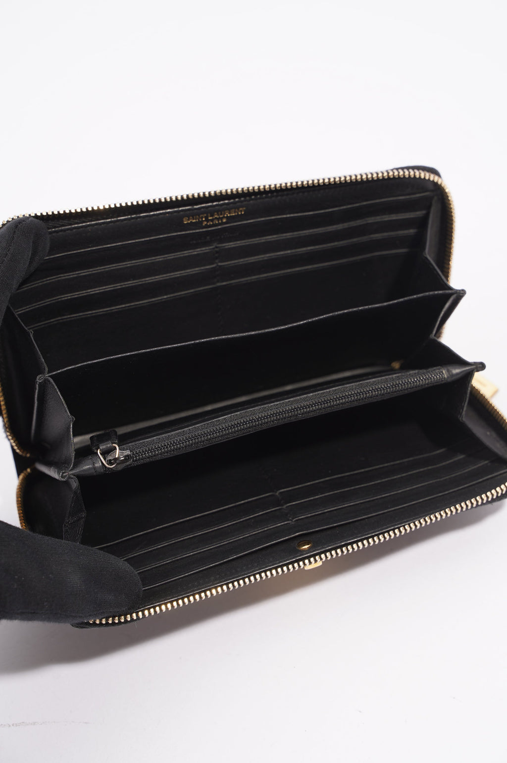 Saint Laurent Womens Y Zip Wallet Black / Gold