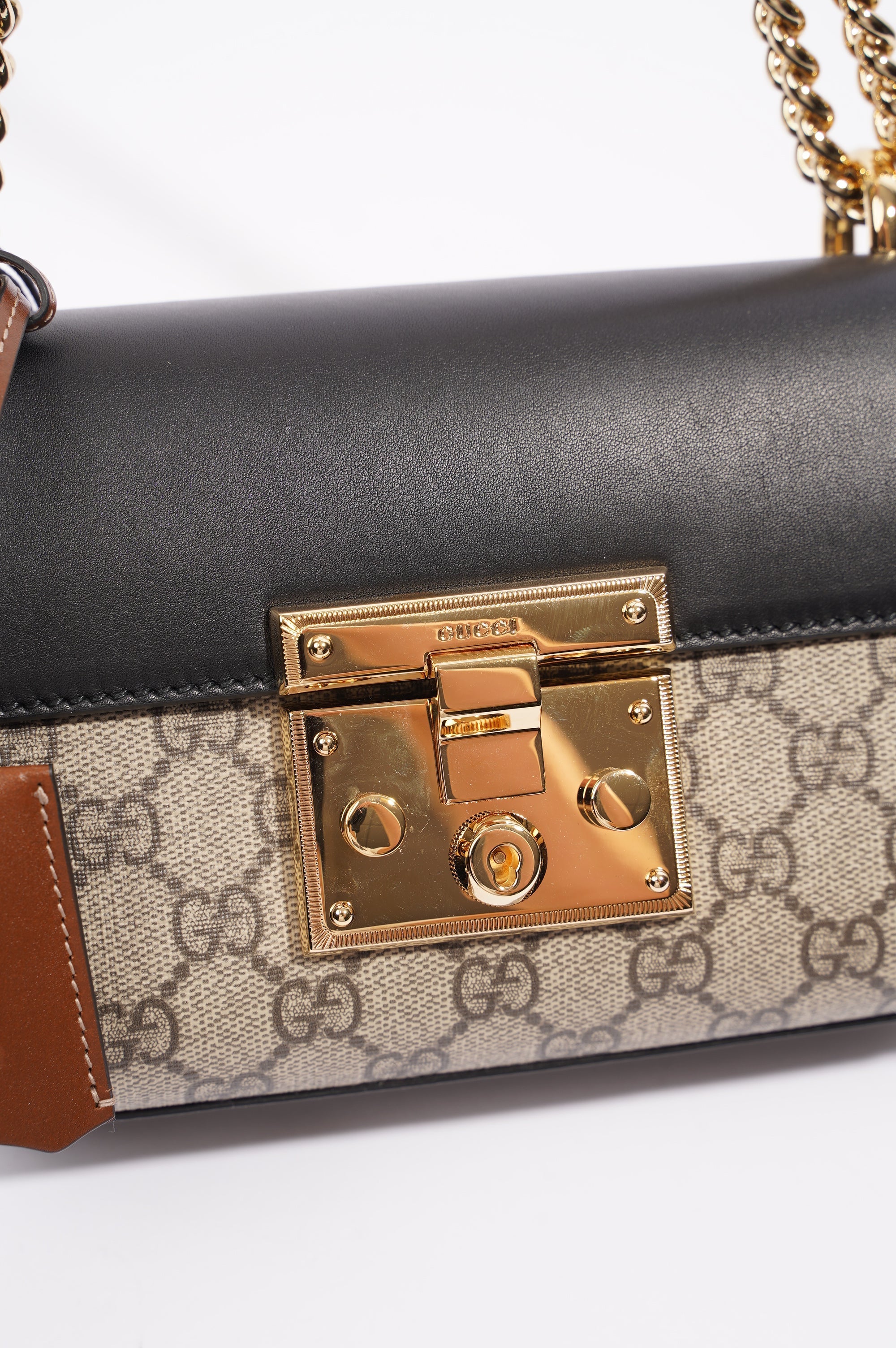 Gucci Womens Padlock Bag Black / Brown Leather / Canvas Mini