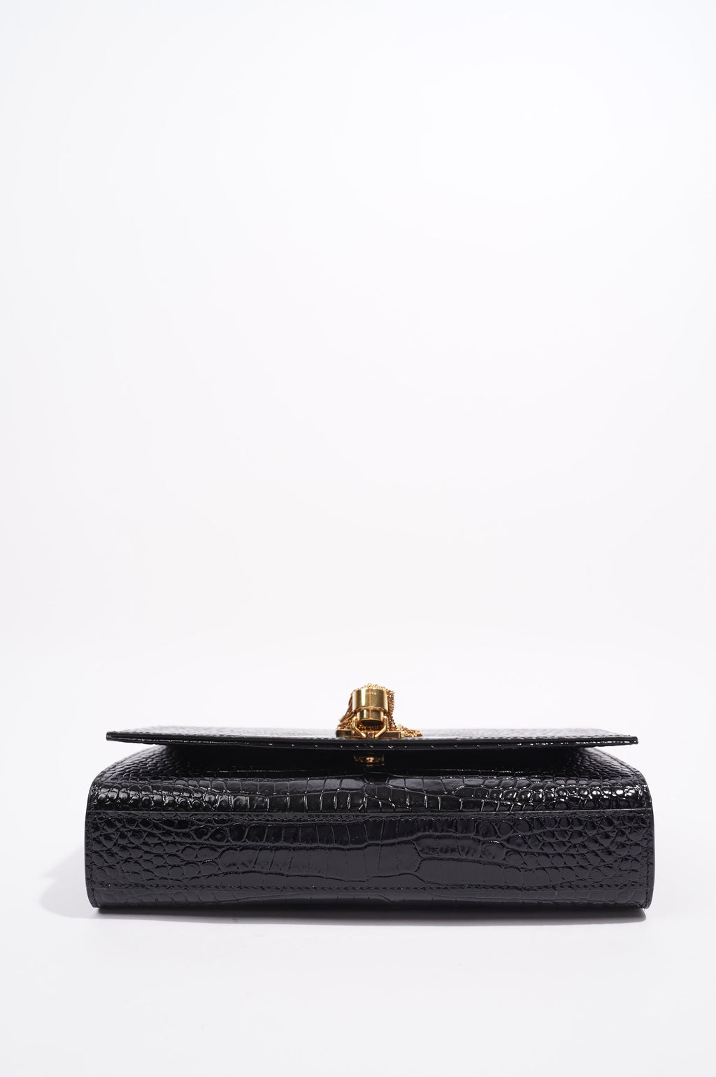 Saint Laurent Womens Kate Tassle Bag Black Croc / Gold Medium