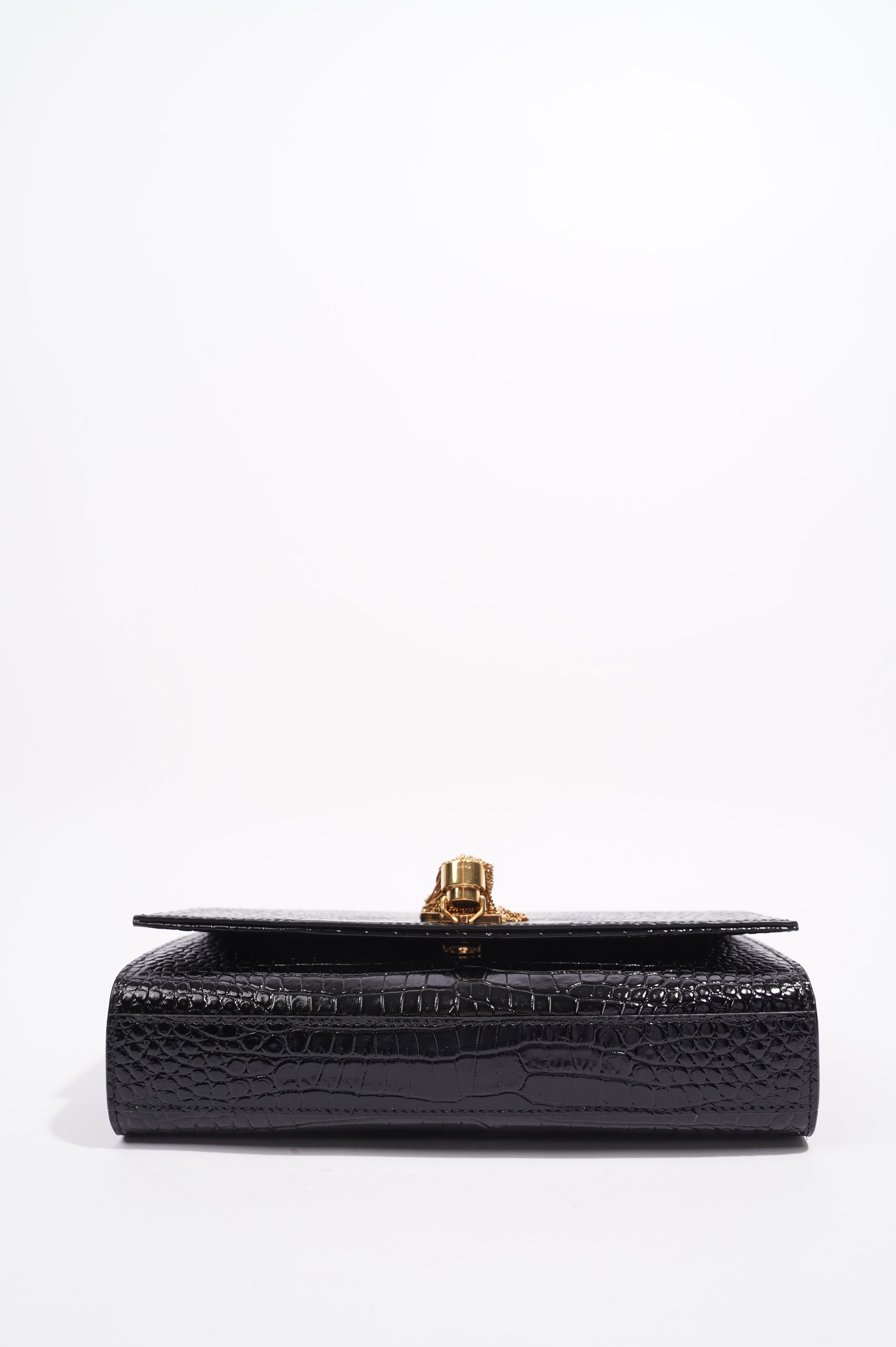 Saint Laurent Womens Kate Tassle Bag Black Croc / Gold Medium