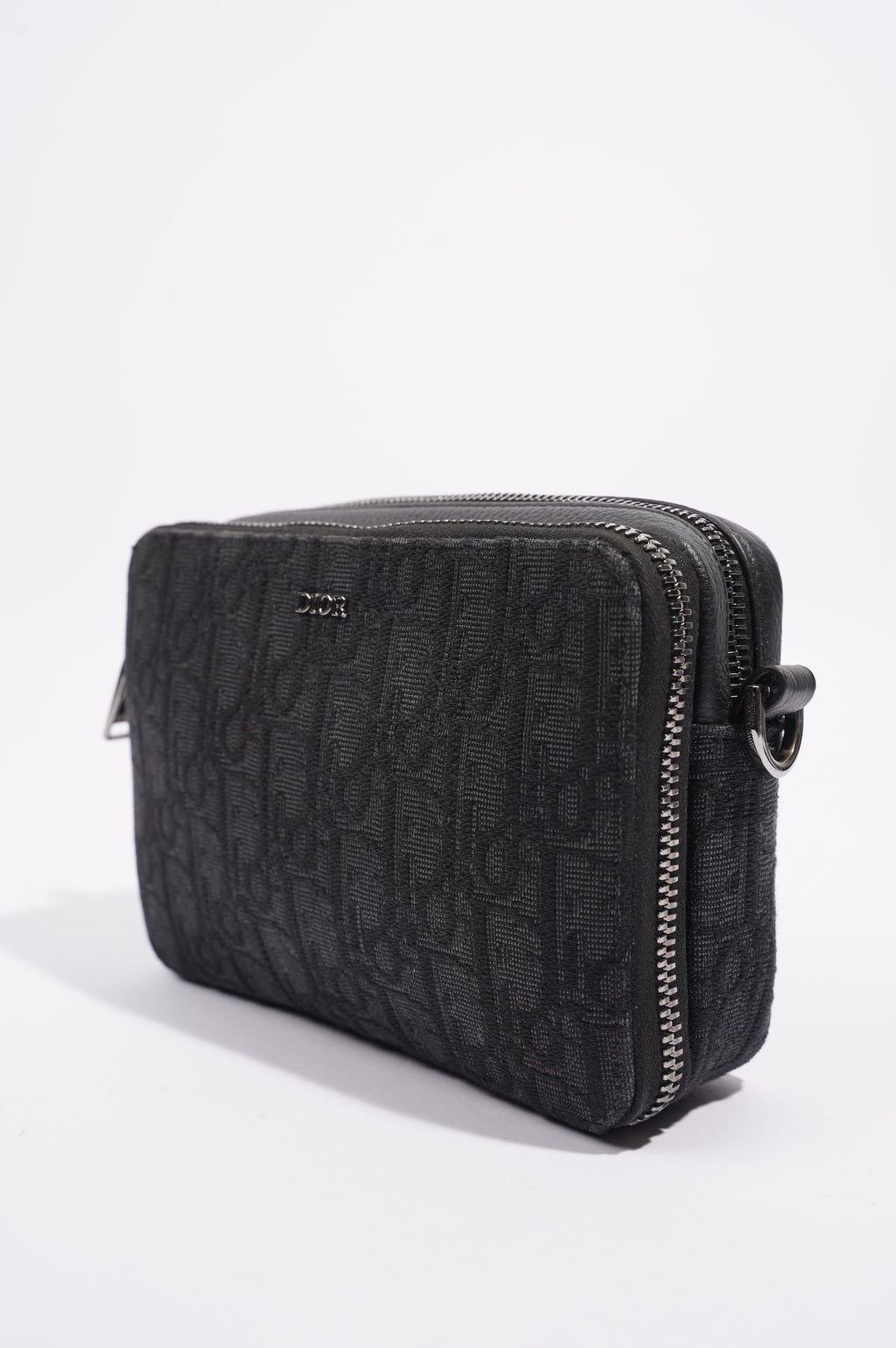 Christian Dior Mens Double Zip Crossbody Black Oblique Canvas