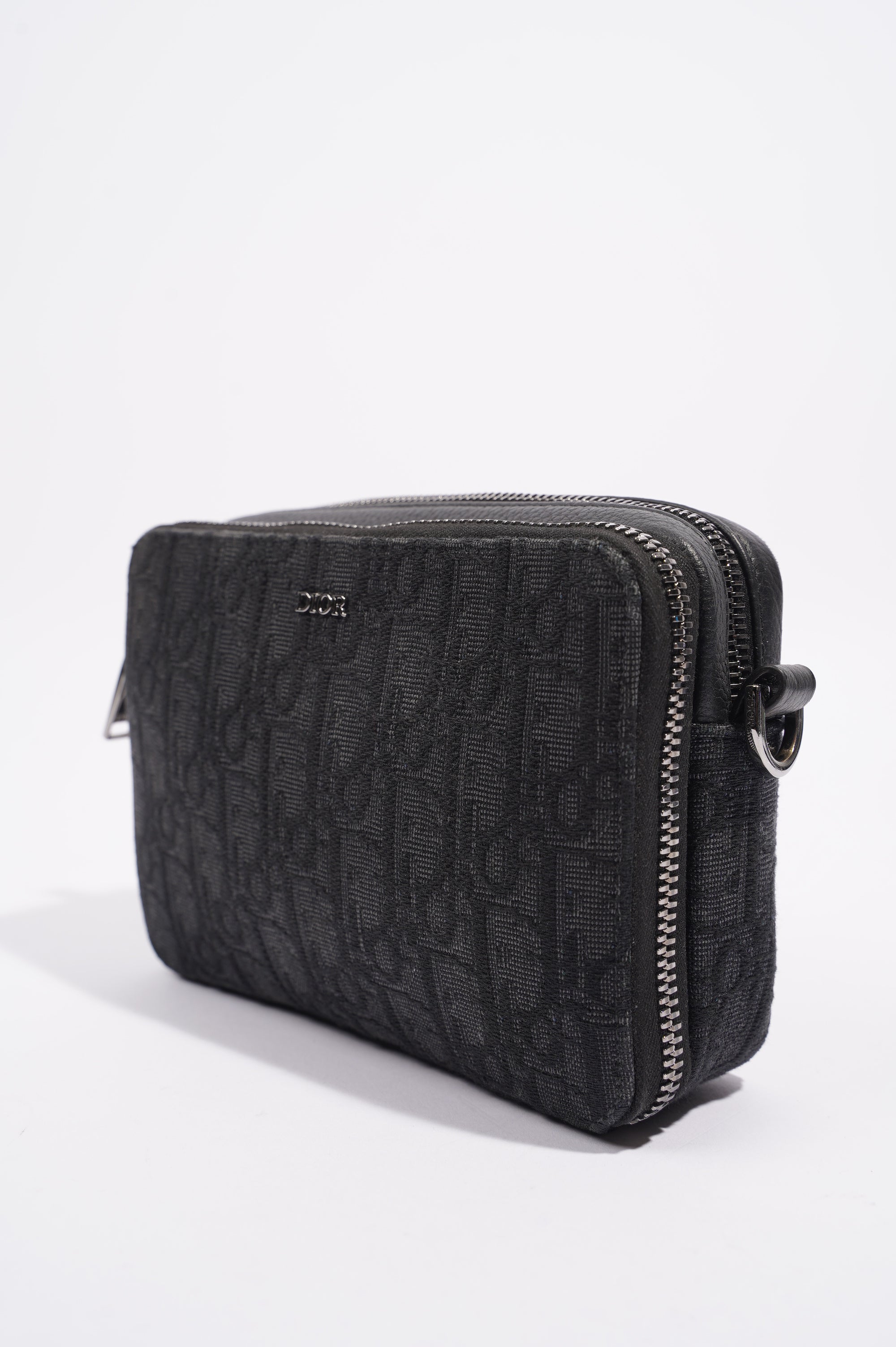 Christian Dior Mens Double Zip Crossbody Black Oblique Canvas