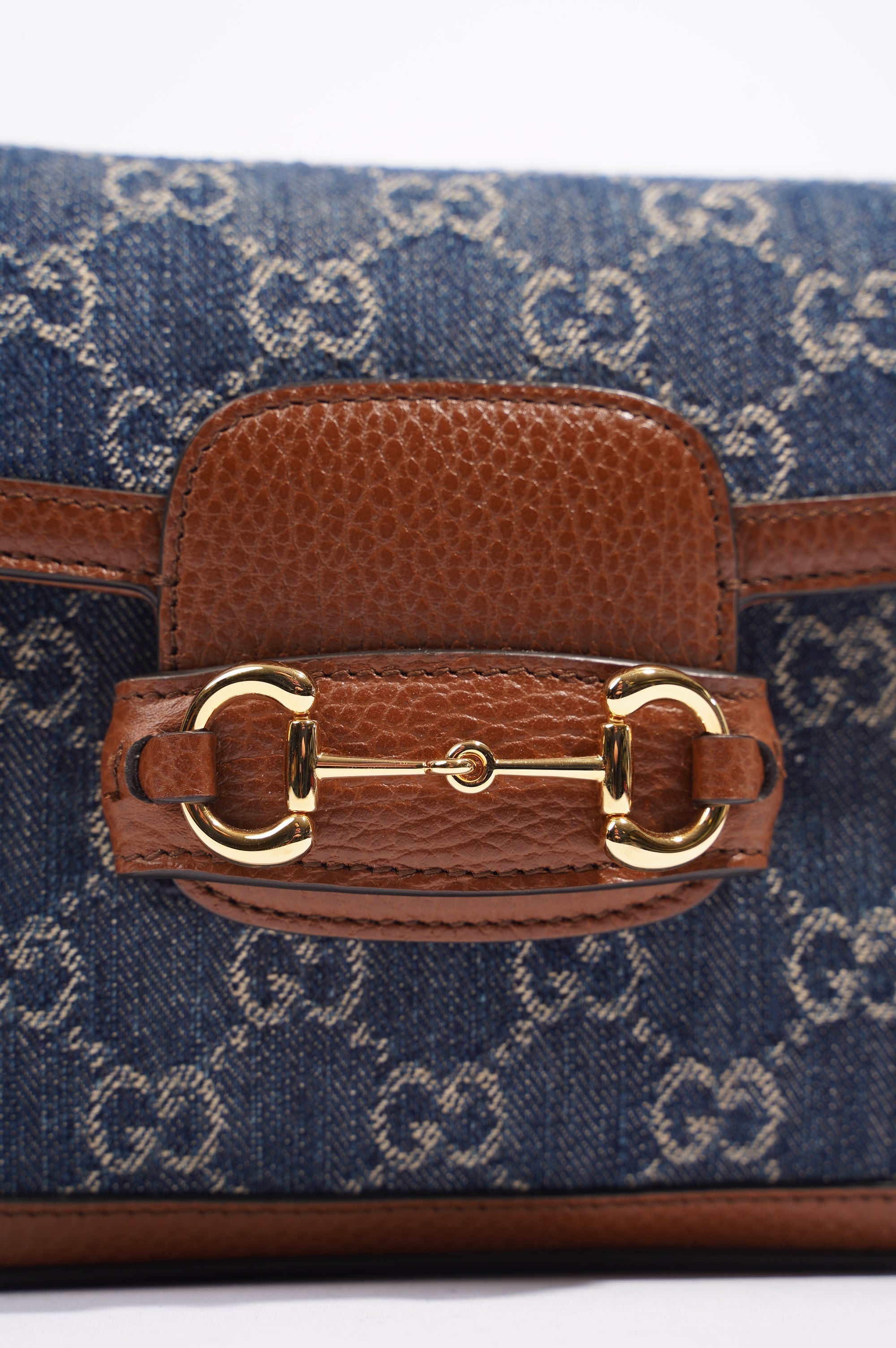 Gucci Womens Horsebit 1955 Mini Bag Denim / Brown
