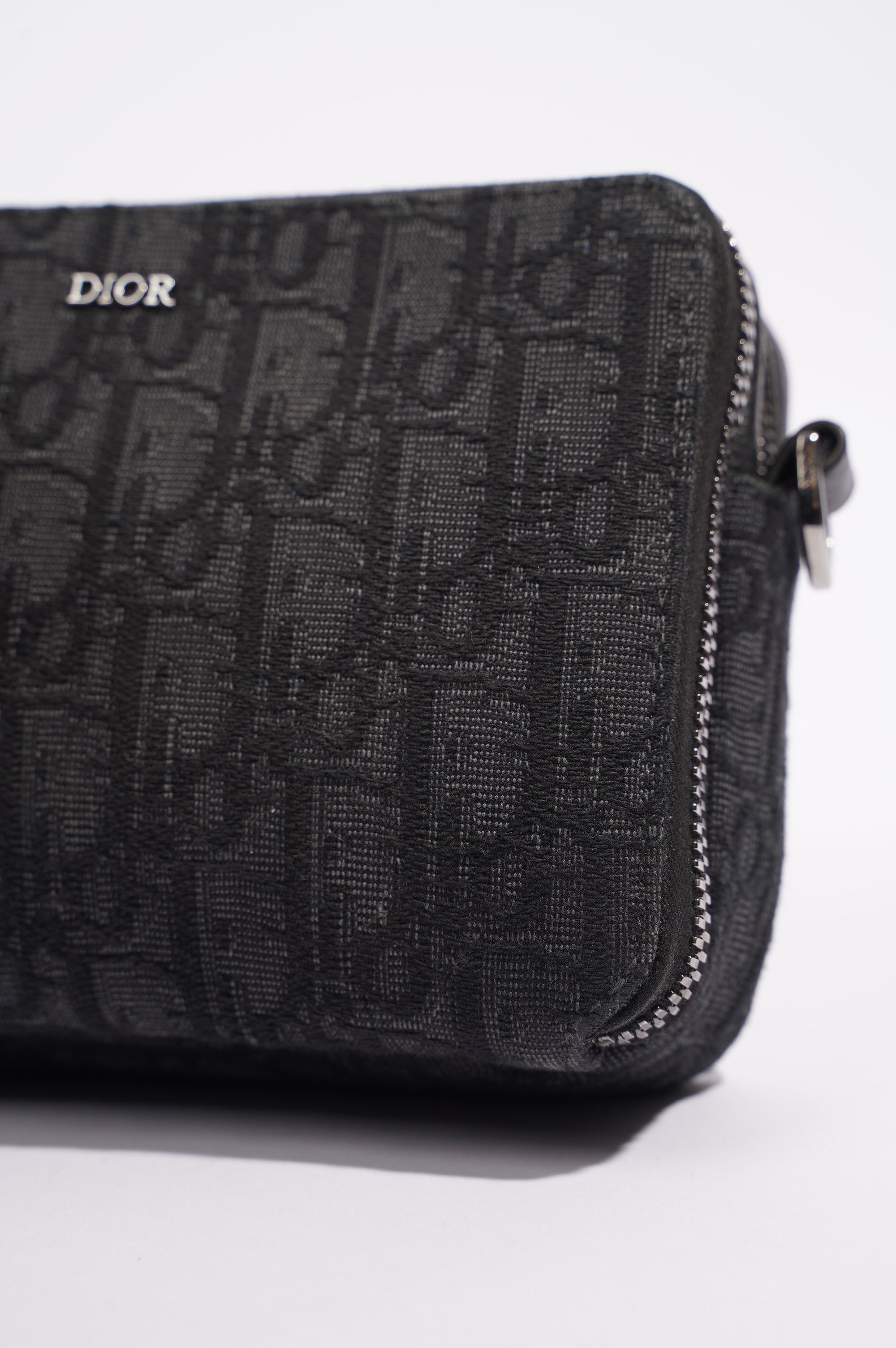 Christian Dior Mens Double Zip Crossbody Black Oblique Canvas