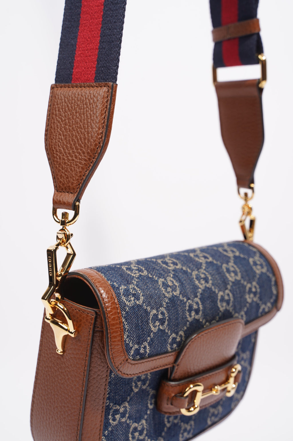 Gucci Womens Horsebit 1955 Mini Bag Denim / Brown