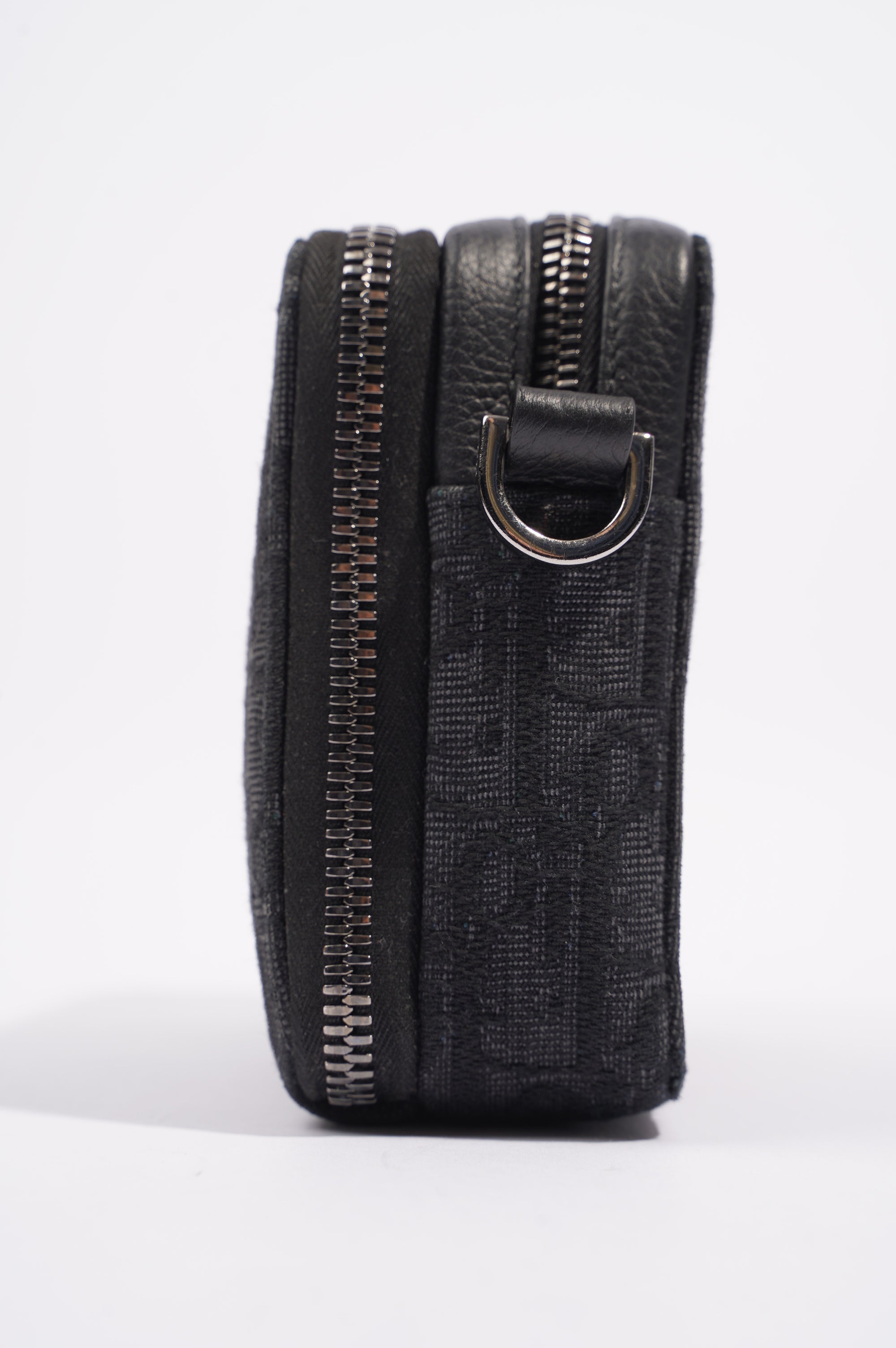 Christian Dior Mens Double Zip Crossbody Black Oblique Canvas