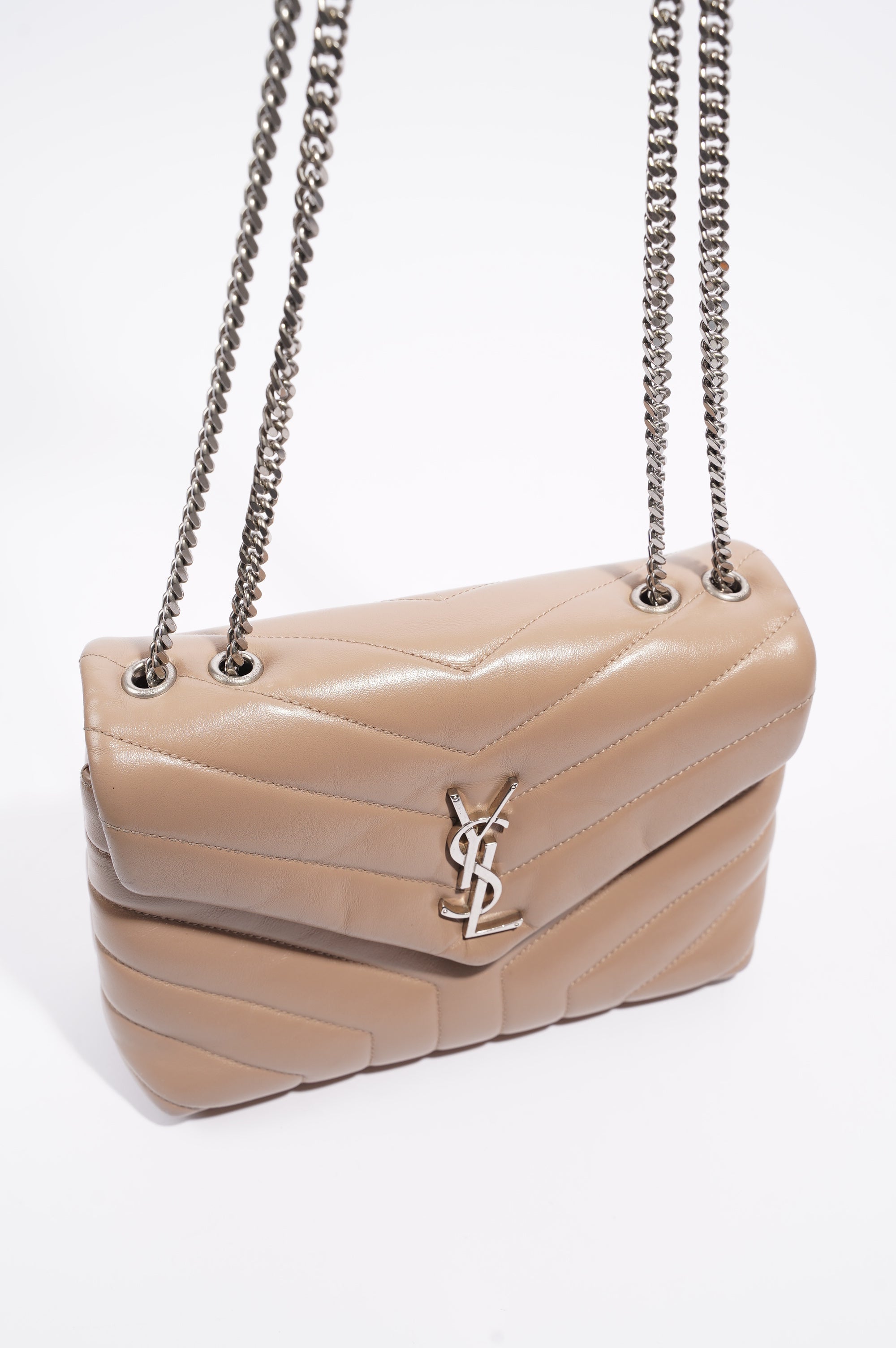 Saint Laurent Womens Lou Lou Dark Beige Small