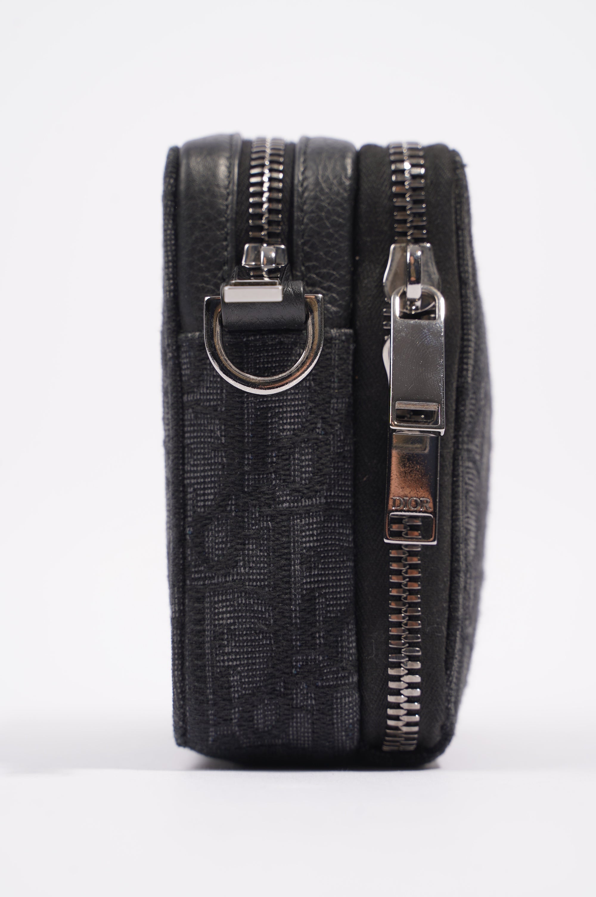 Christian Dior Mens Double Zip Crossbody Black Oblique Canvas