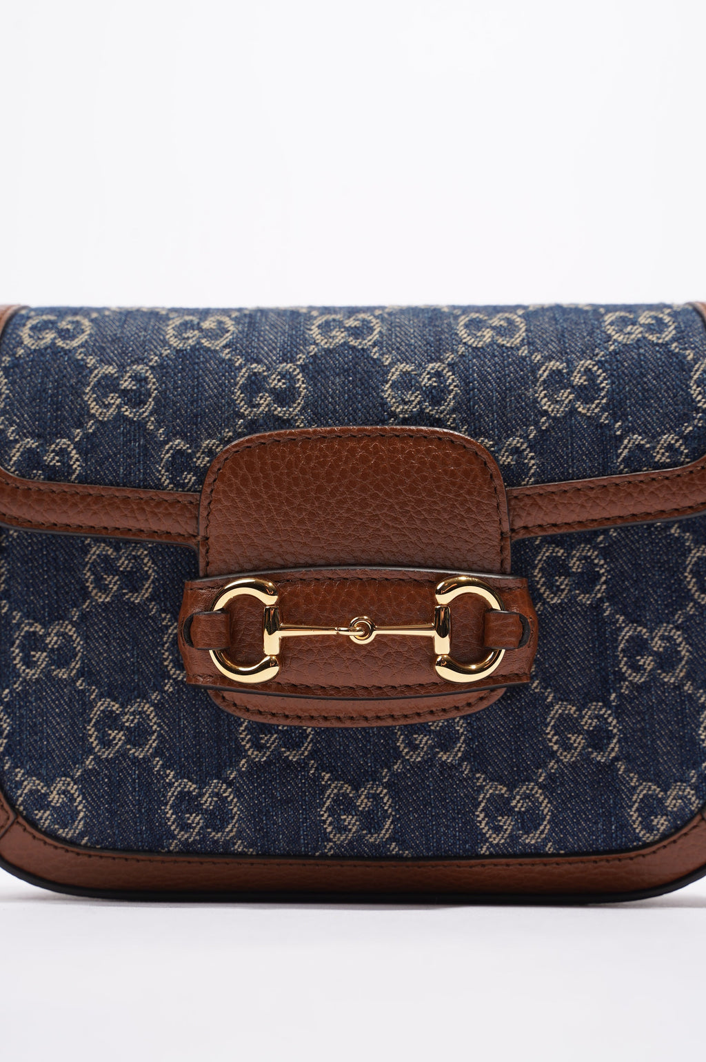 Gucci Womens Horsebit 1955 Mini Bag Denim / Brown