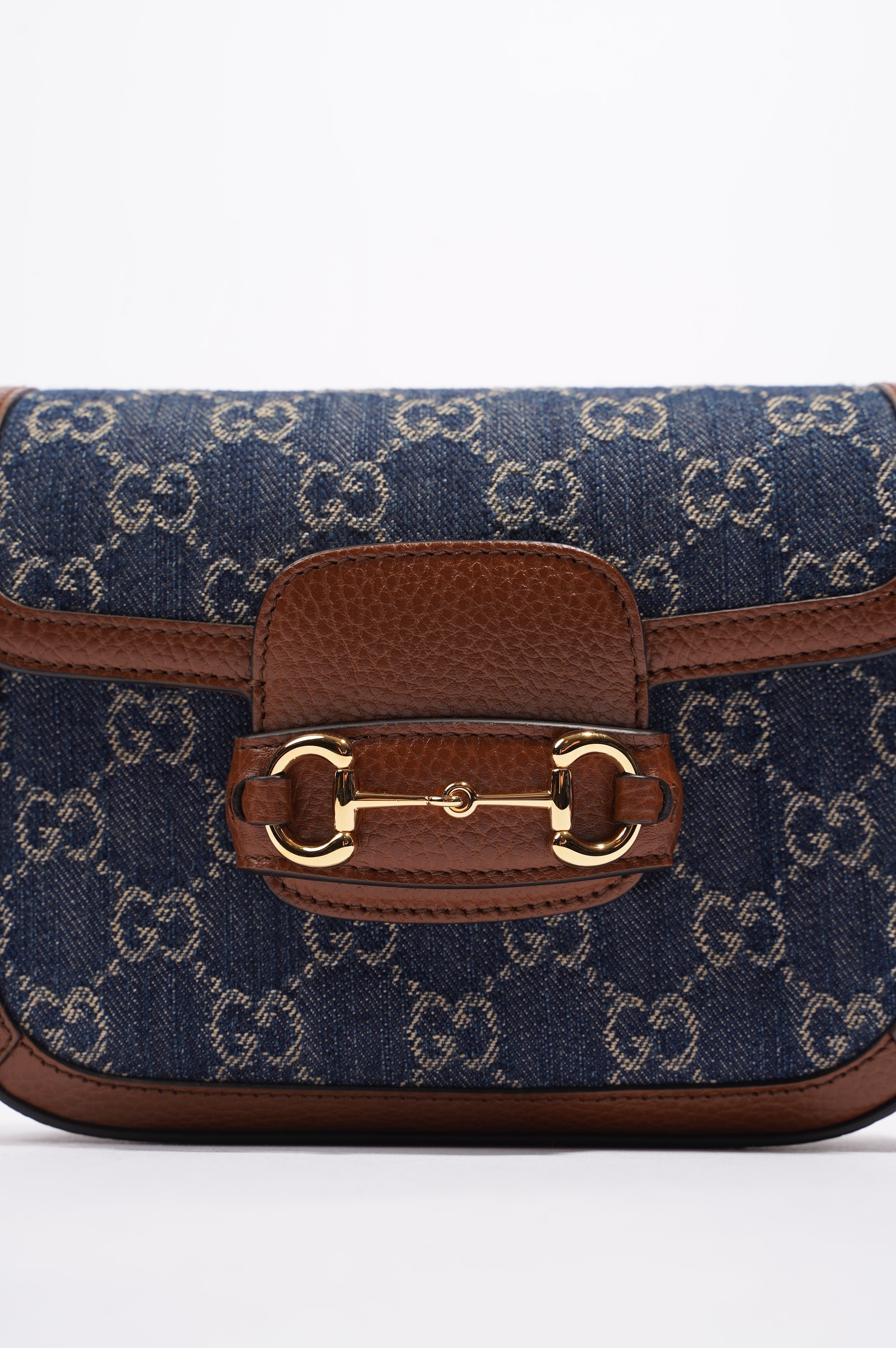 Gucci Womens Horsebit 1955 Mini Bag Denim / Brown