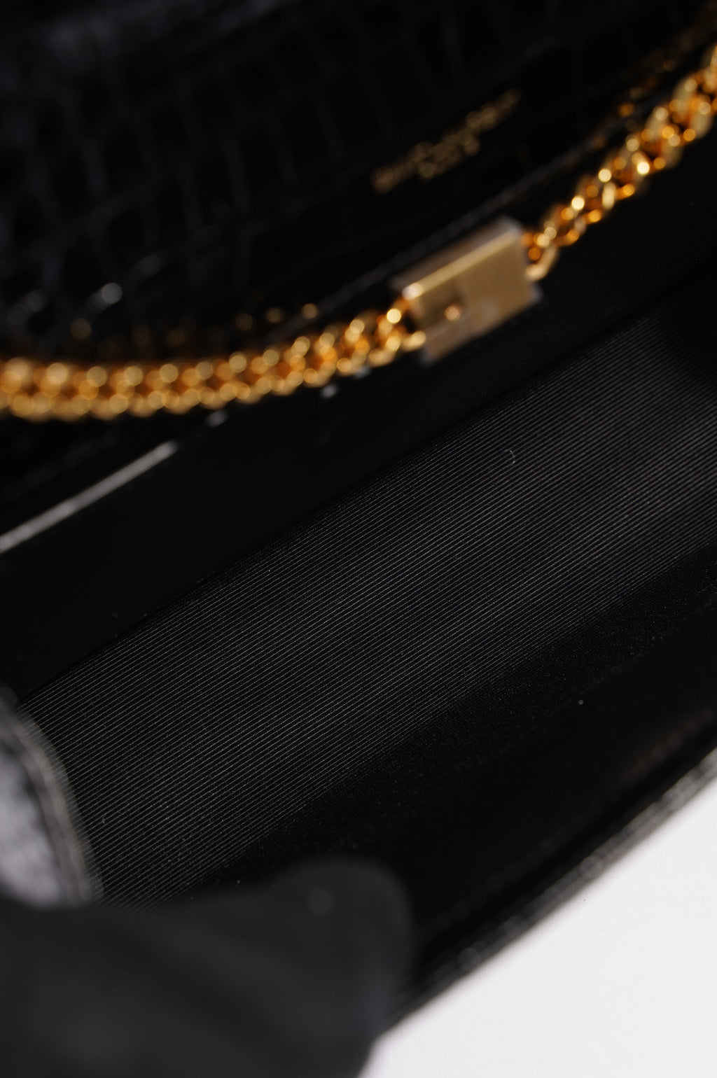 Saint Laurent Womens Kate Tassle Bag Black Croc / Gold Medium
