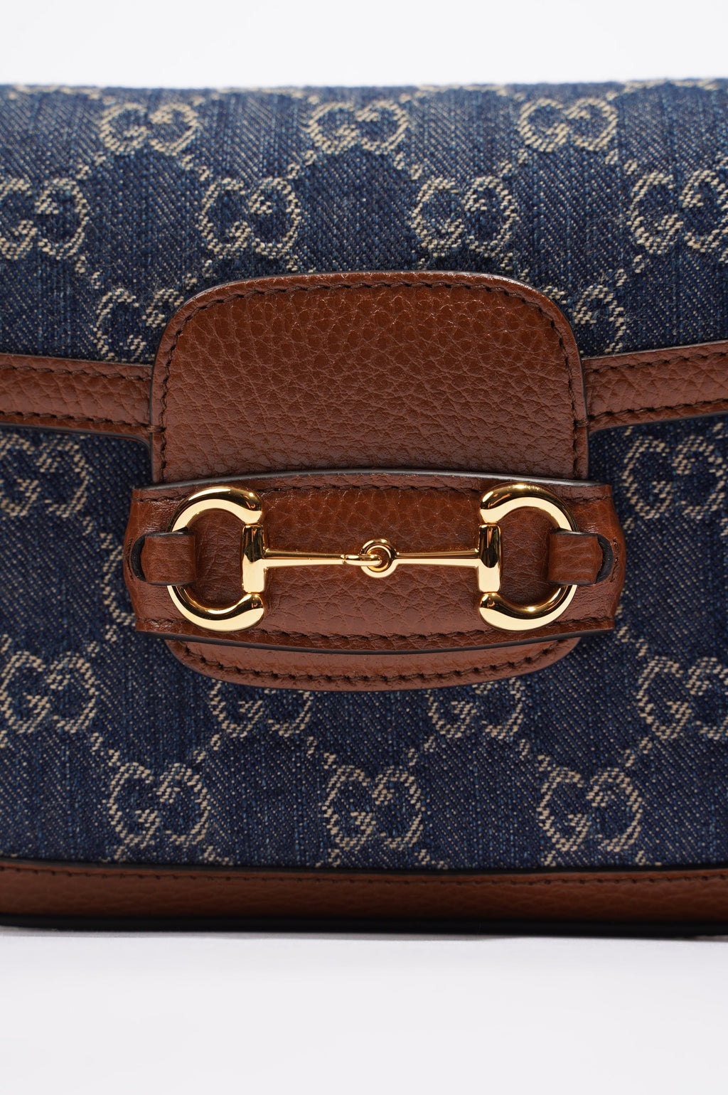 Gucci Womens Horsebit 1955 Mini Bag Denim / Brown
