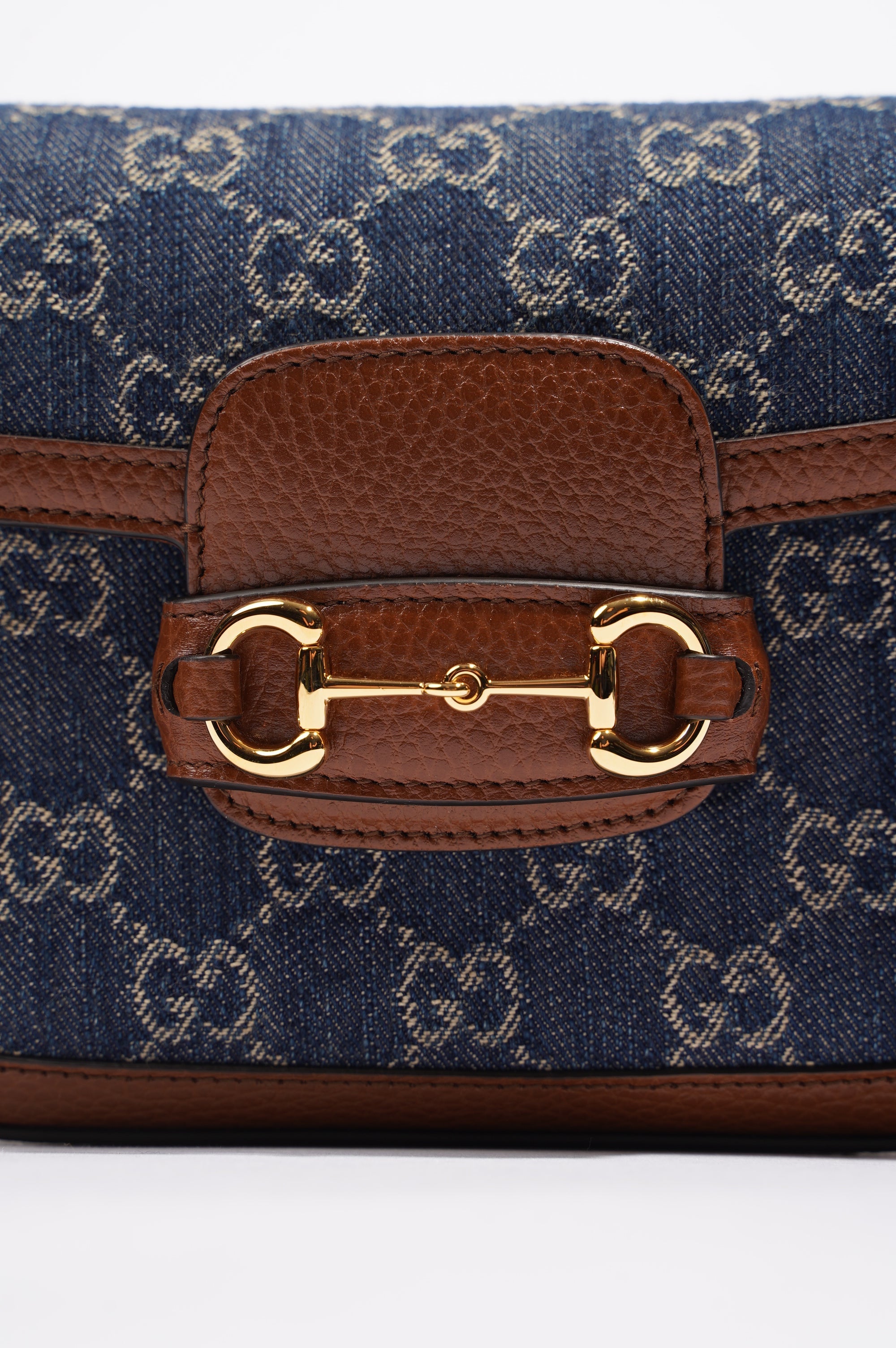 Gucci Womens Horsebit 1955 Mini Bag Denim / Brown