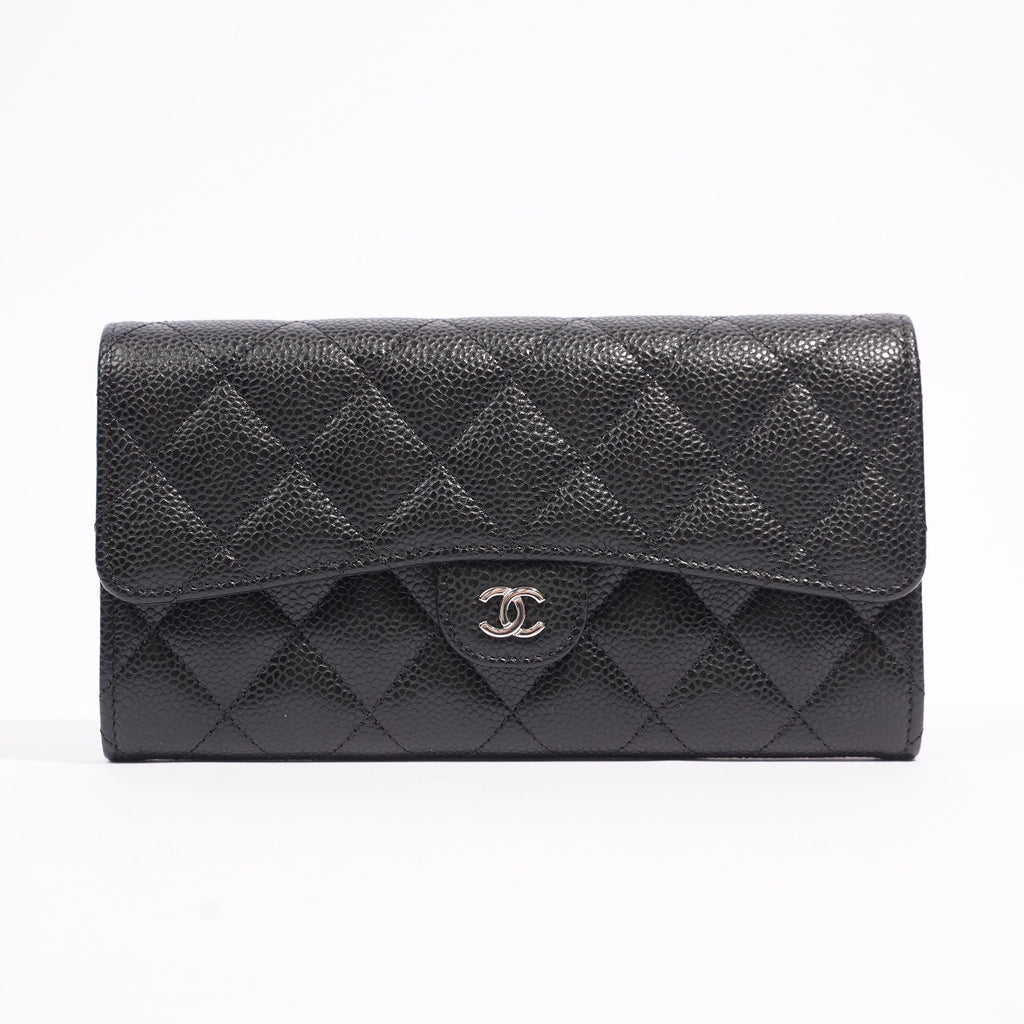 Chanel Womens Flap Wallet Black Caviar