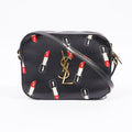 Saint Laurent Womens Lipstick Print Camera Bag Black Leather Small