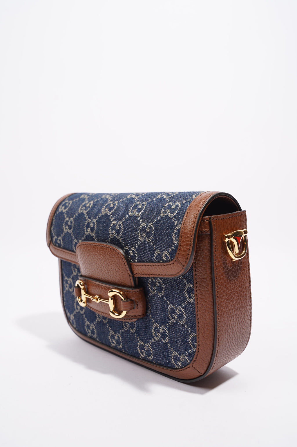 Gucci Womens Horsebit 1955 Mini Bag Denim / Brown