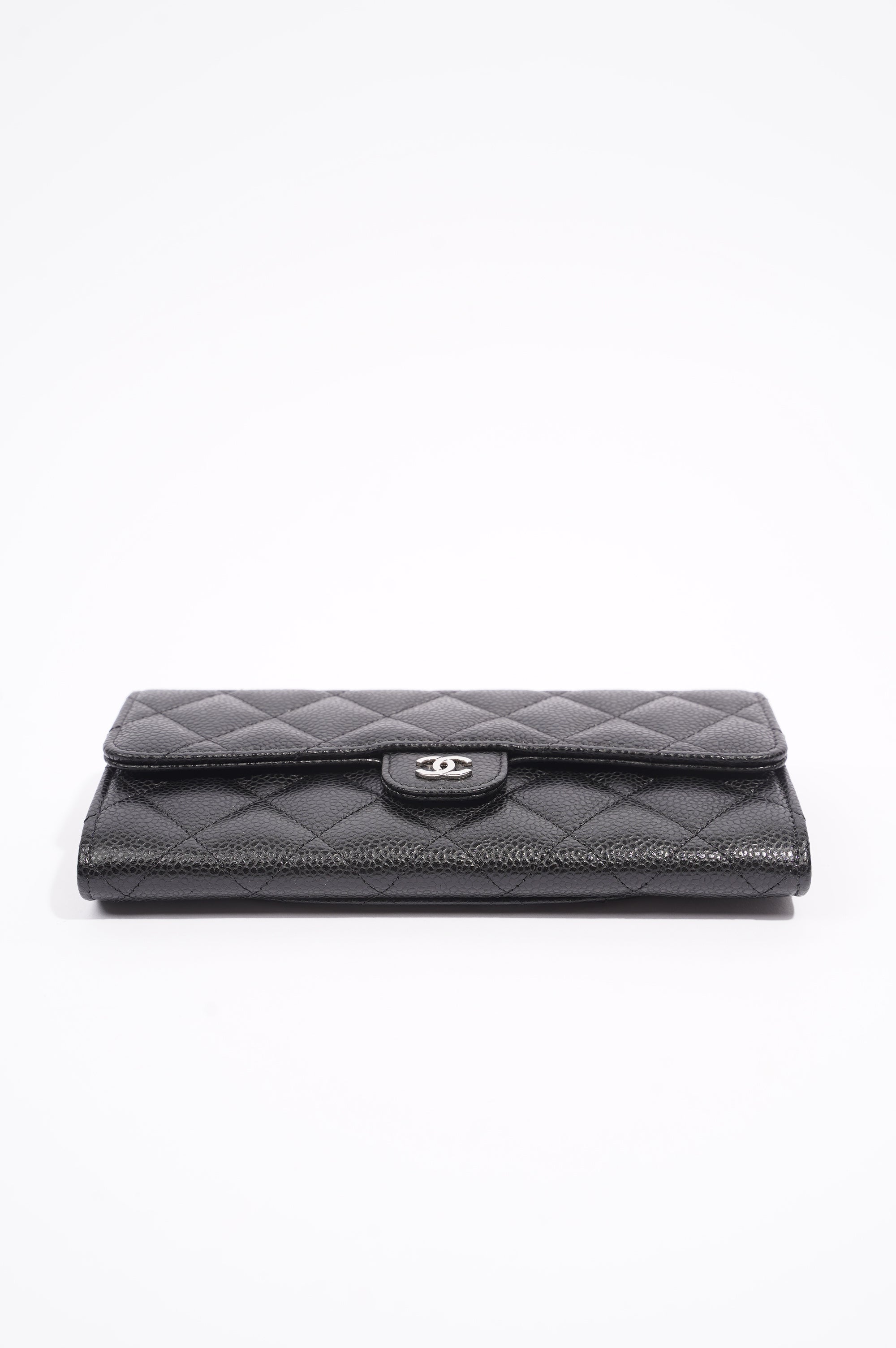 Chanel Womens Flap Wallet Black Caviar