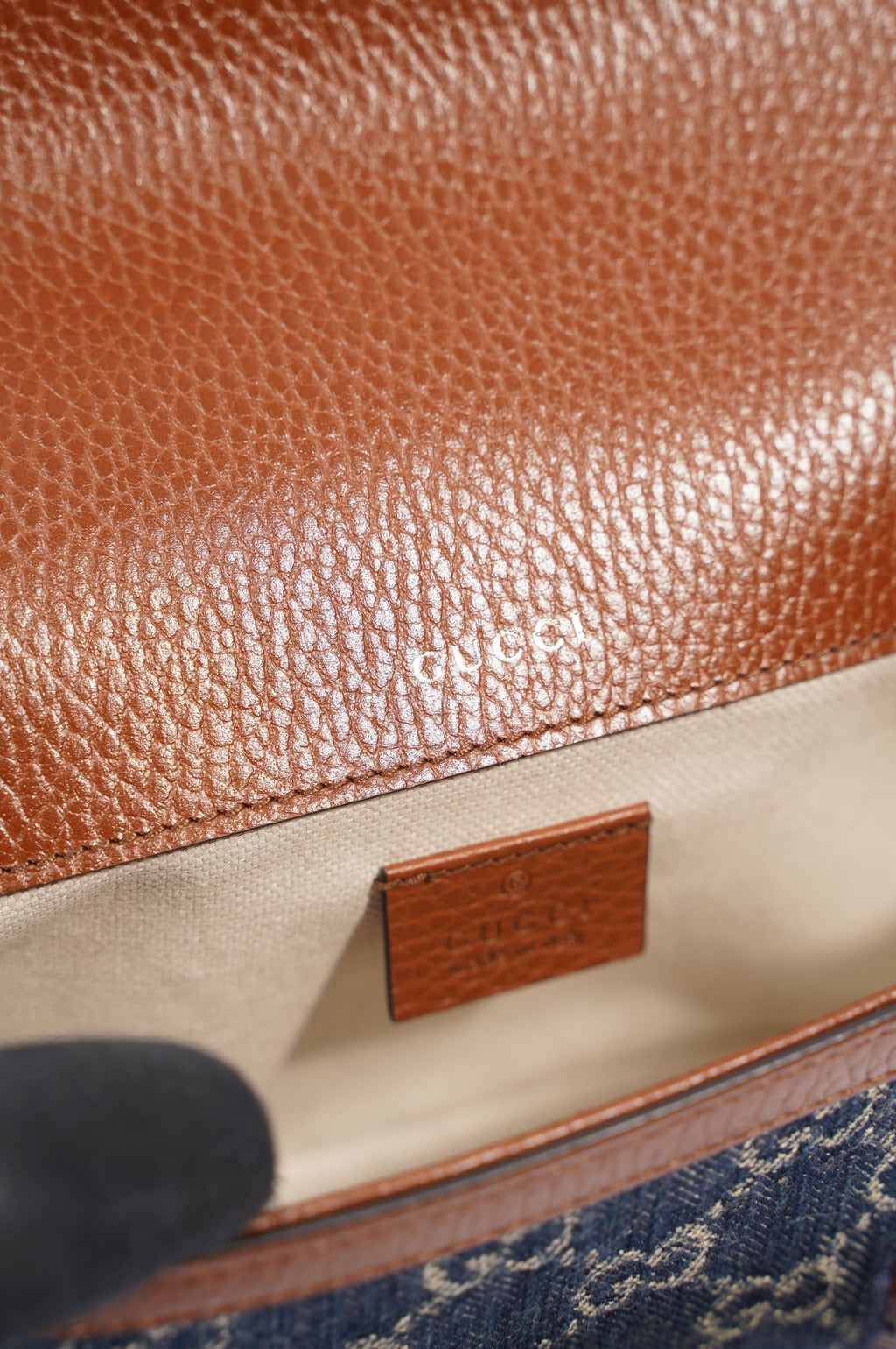 Gucci Womens Horsebit 1955 Mini Bag Denim / Brown
