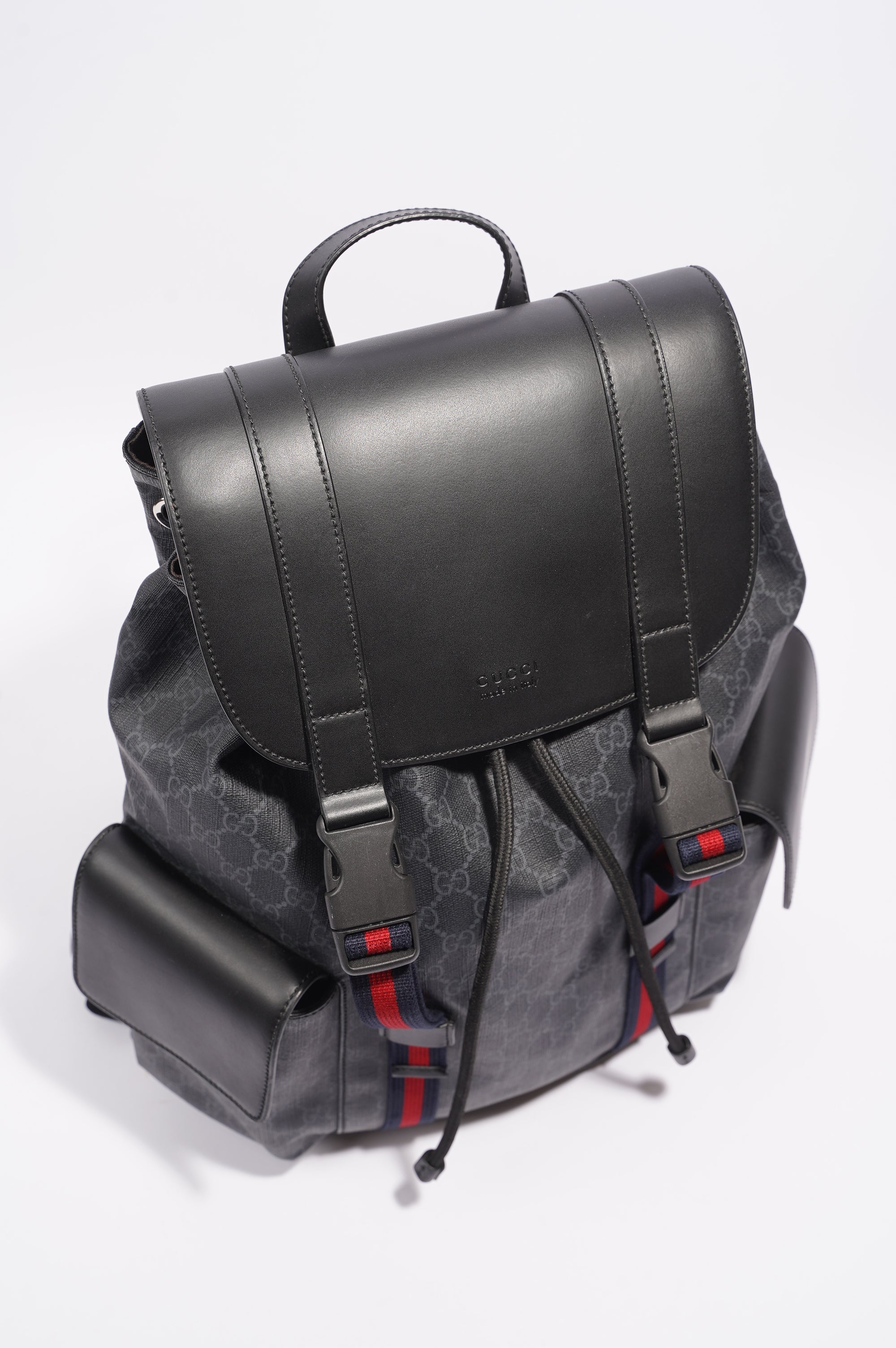 Gucci Mens GG Web Backpack Grey Canvas