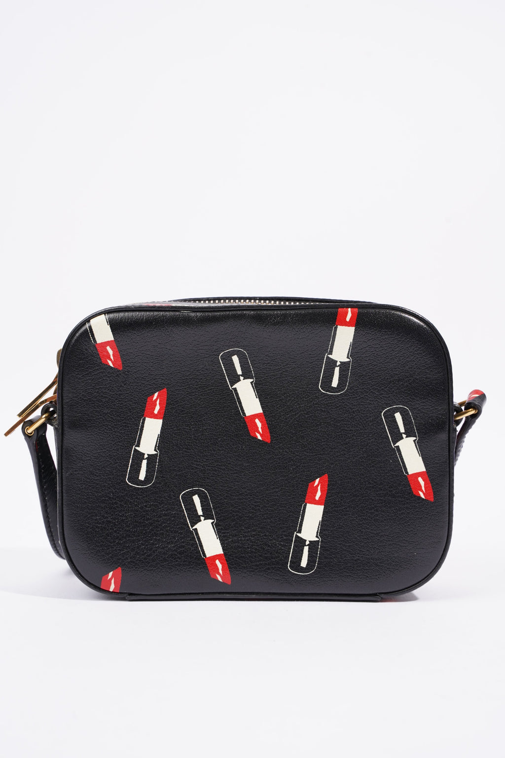Saint Laurent Womens Lipstick Print Camera Bag Black Leather Small