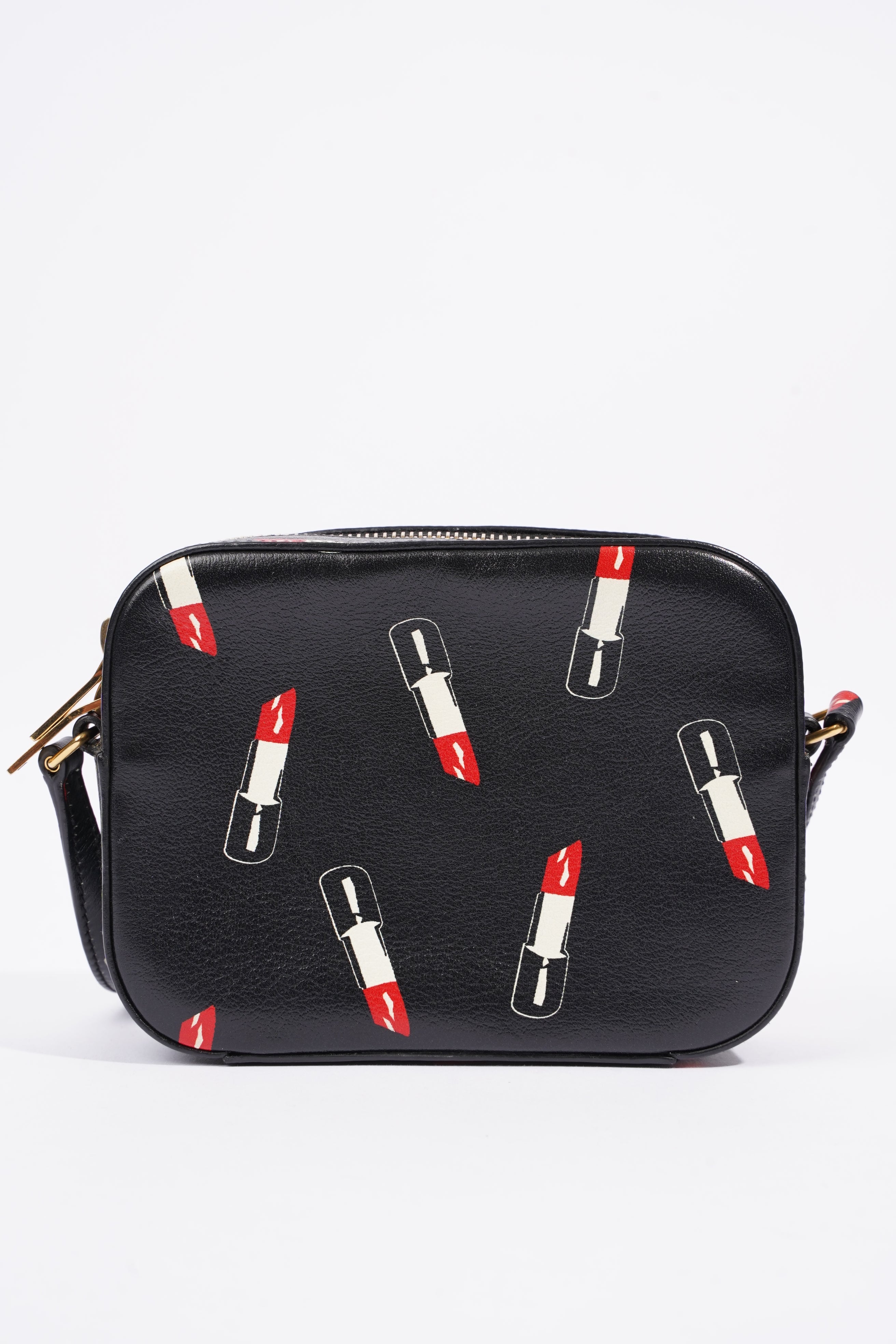 Saint Laurent Womens Lipstick Print Camera Bag Black Leather Small