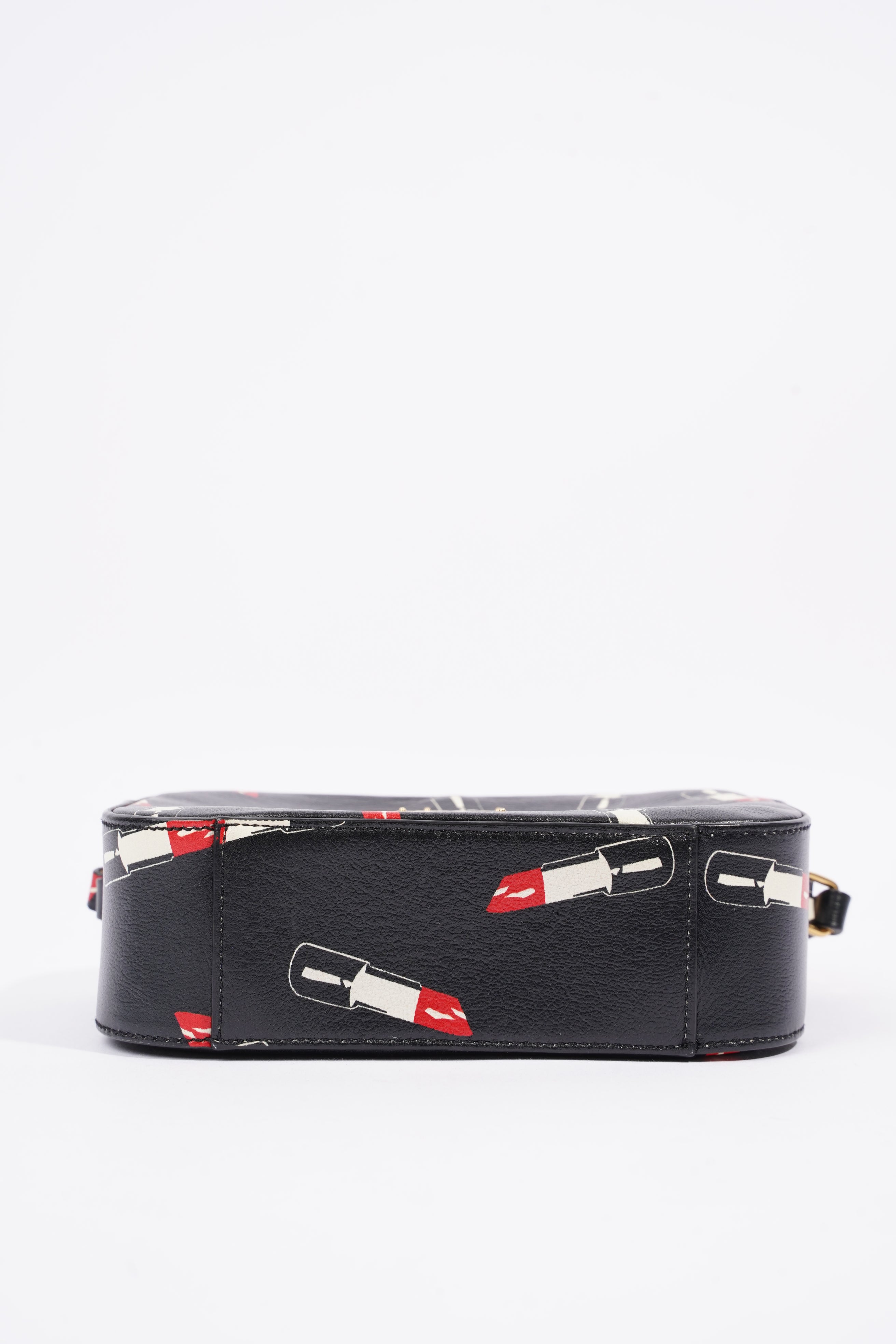 Saint Laurent Womens Lipstick Print Camera Bag Black Leather Small