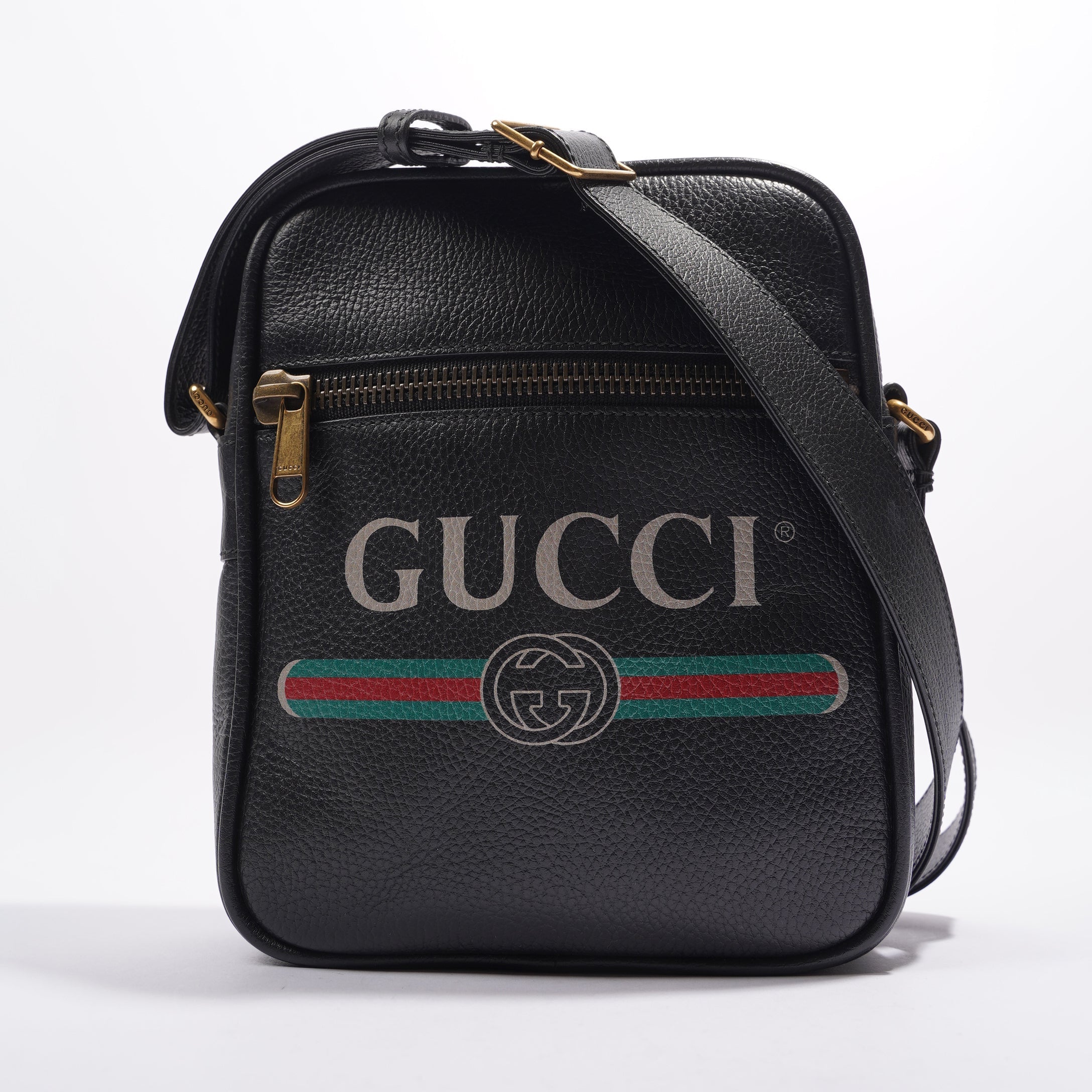 Gucci Mens Print Messenger Black Leather