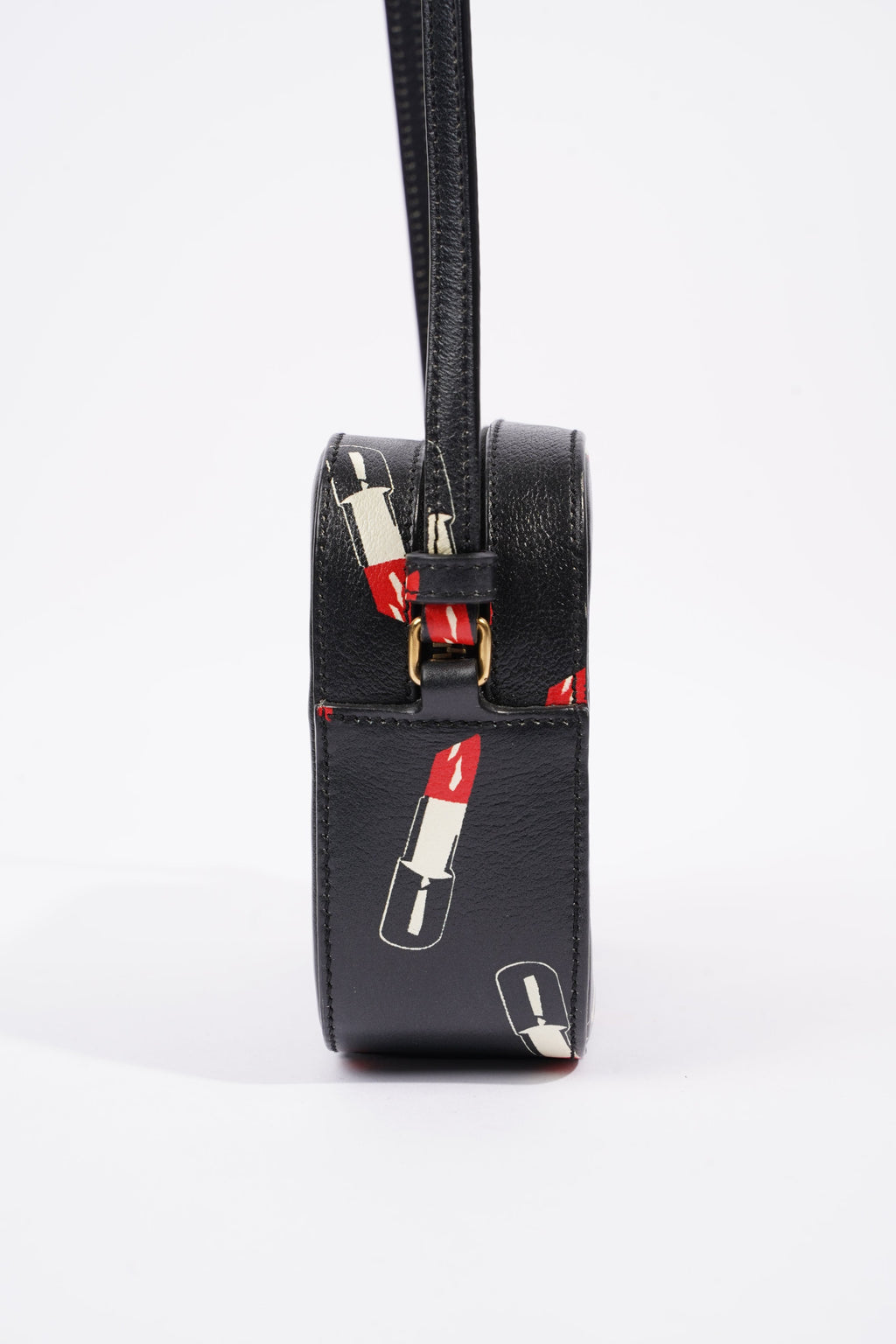 Saint Laurent Womens Lipstick Print Camera Bag Black Leather Small