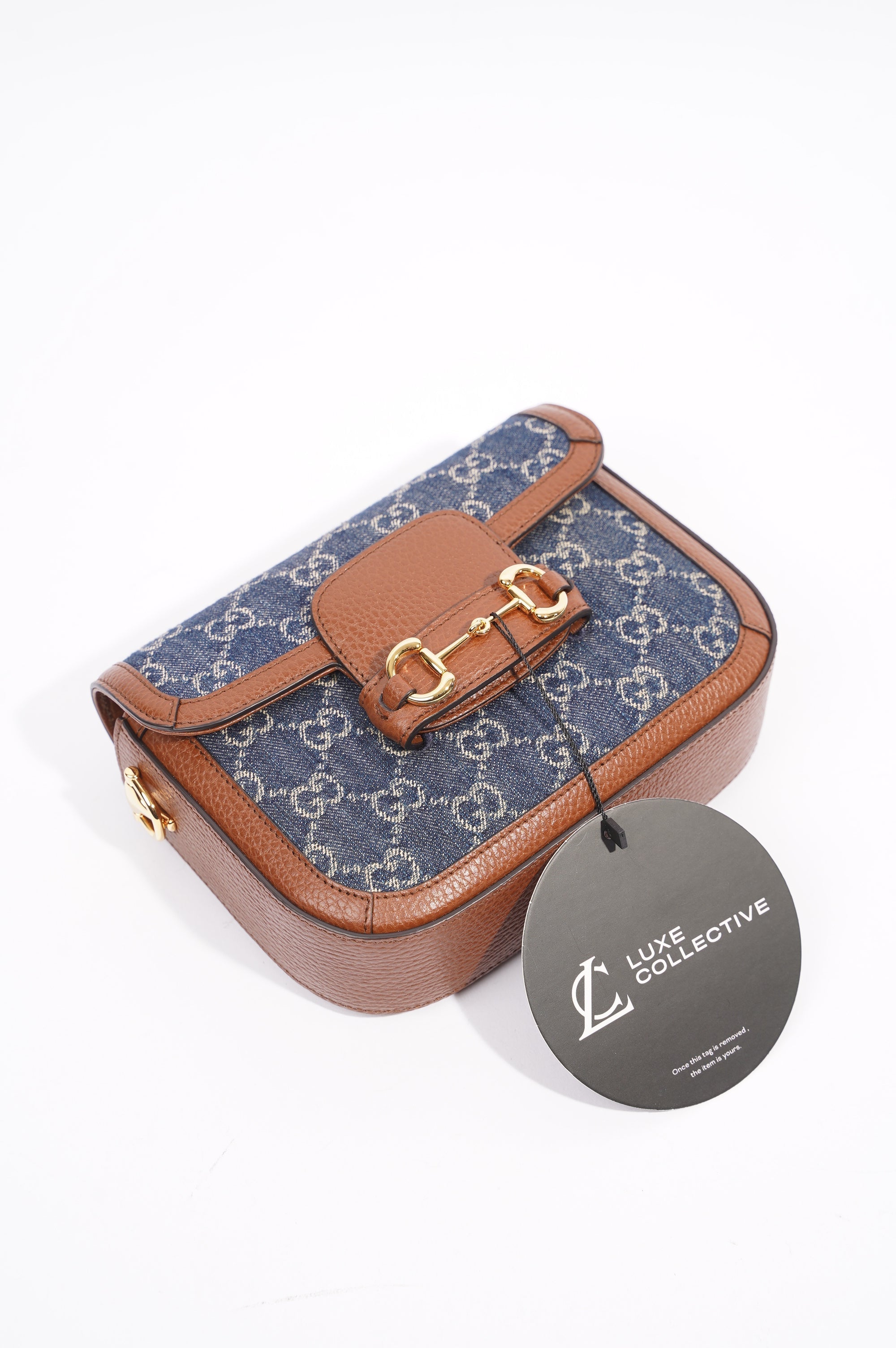 Gucci Womens Horsebit 1955 Mini Bag Denim / Brown