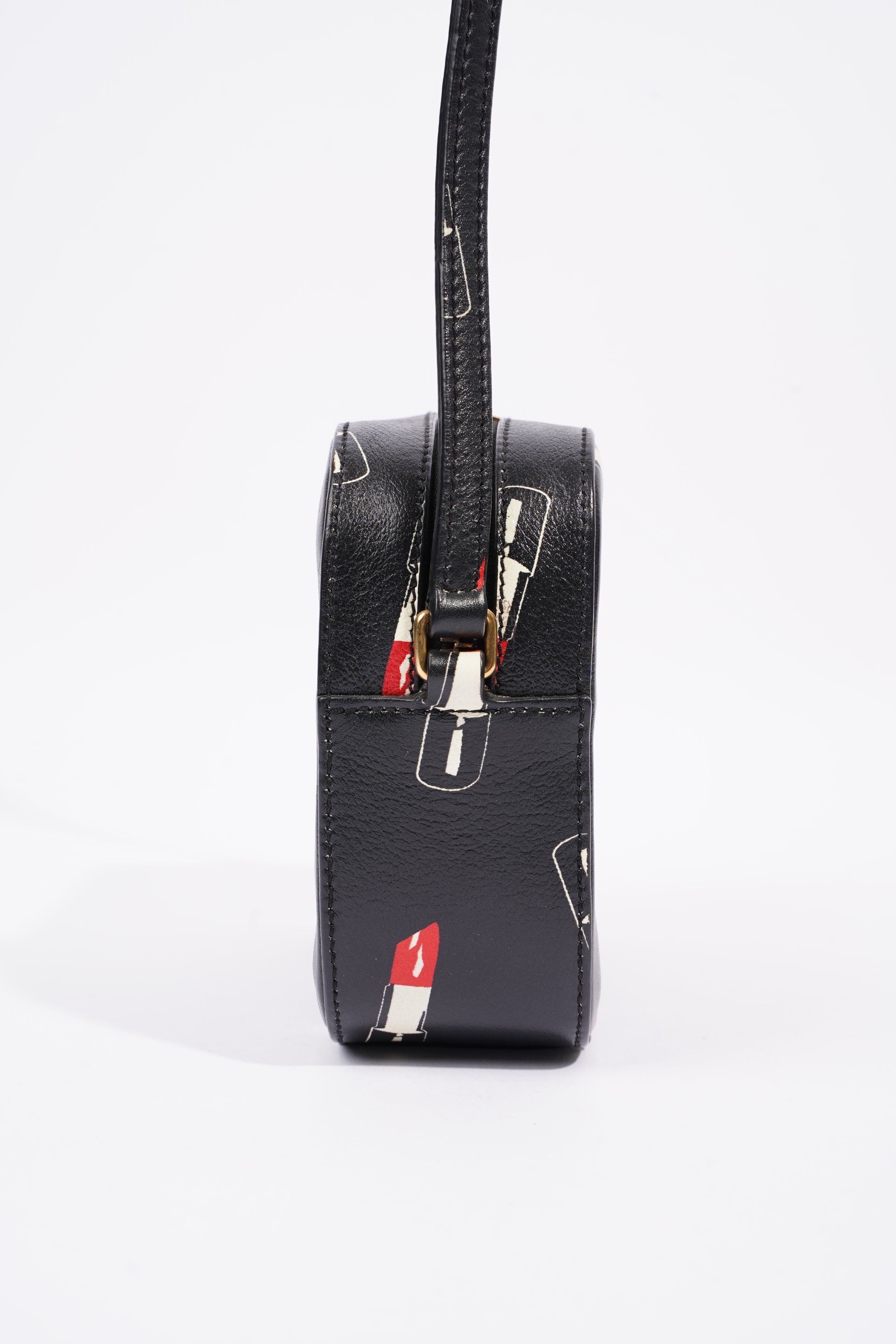 Saint Laurent Womens Lipstick Print Camera Bag Black Leather Small