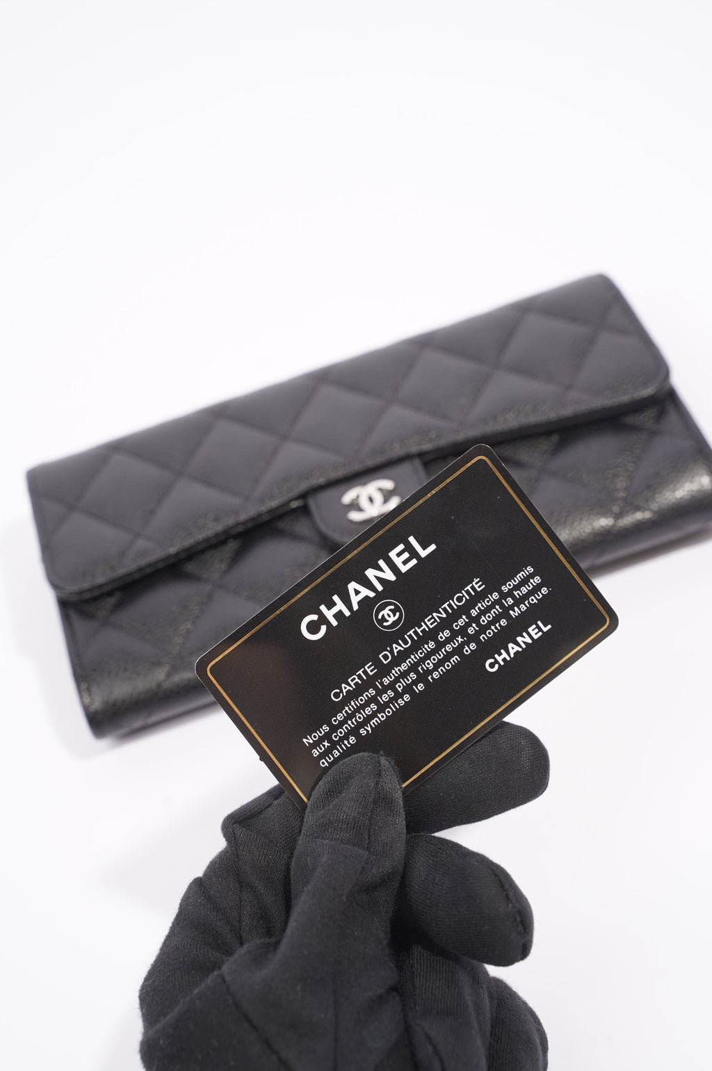 Chanel Womens Flap Wallet Black Caviar