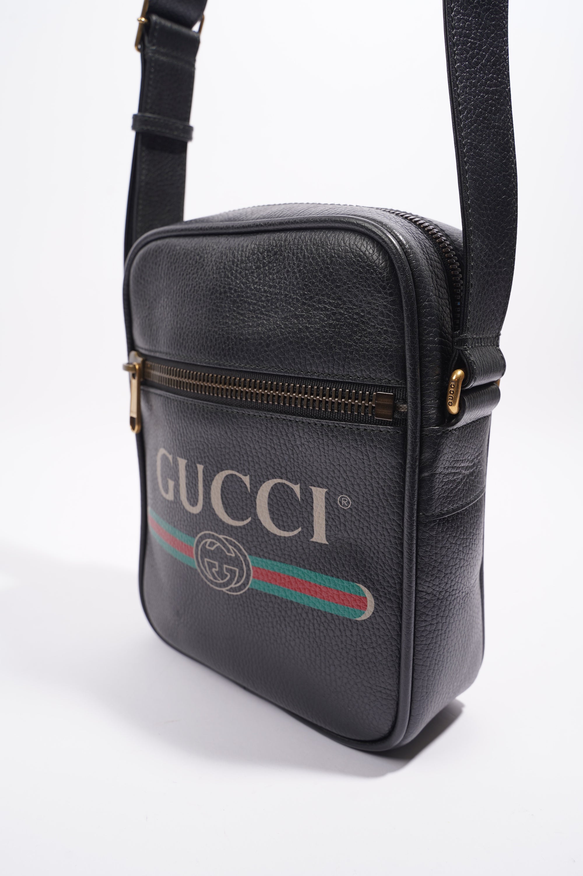 Gucci Mens Print Messenger Black Leather