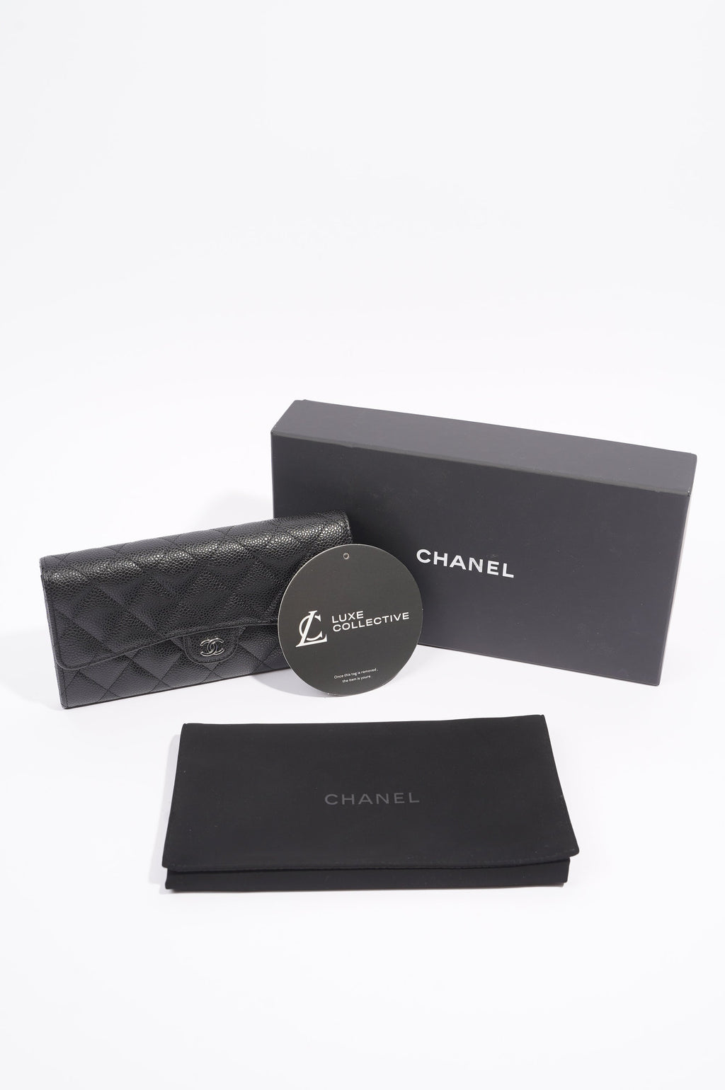 Chanel Womens Flap Wallet Black Caviar