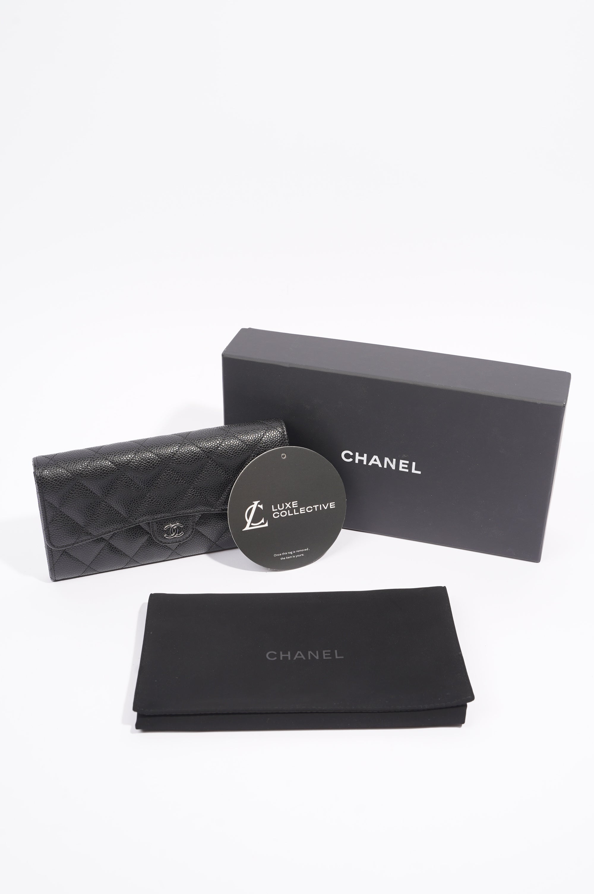 Chanel Womens Flap Wallet Black Caviar