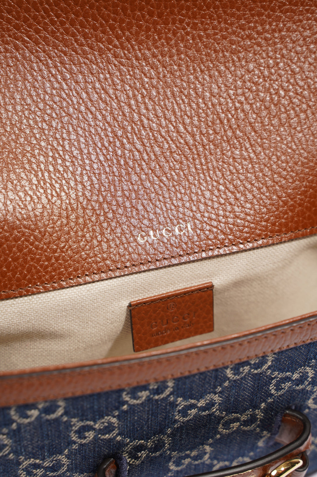 Gucci Womens Horsebit 1955 Mini Bag Denim / Brown