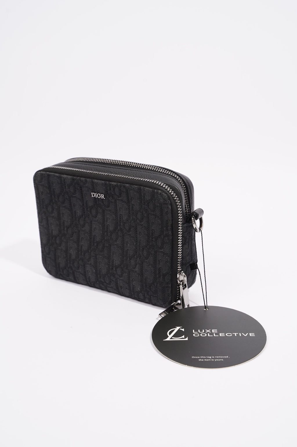 Christian Dior Mens Double Zip Crossbody Black Oblique Canvas